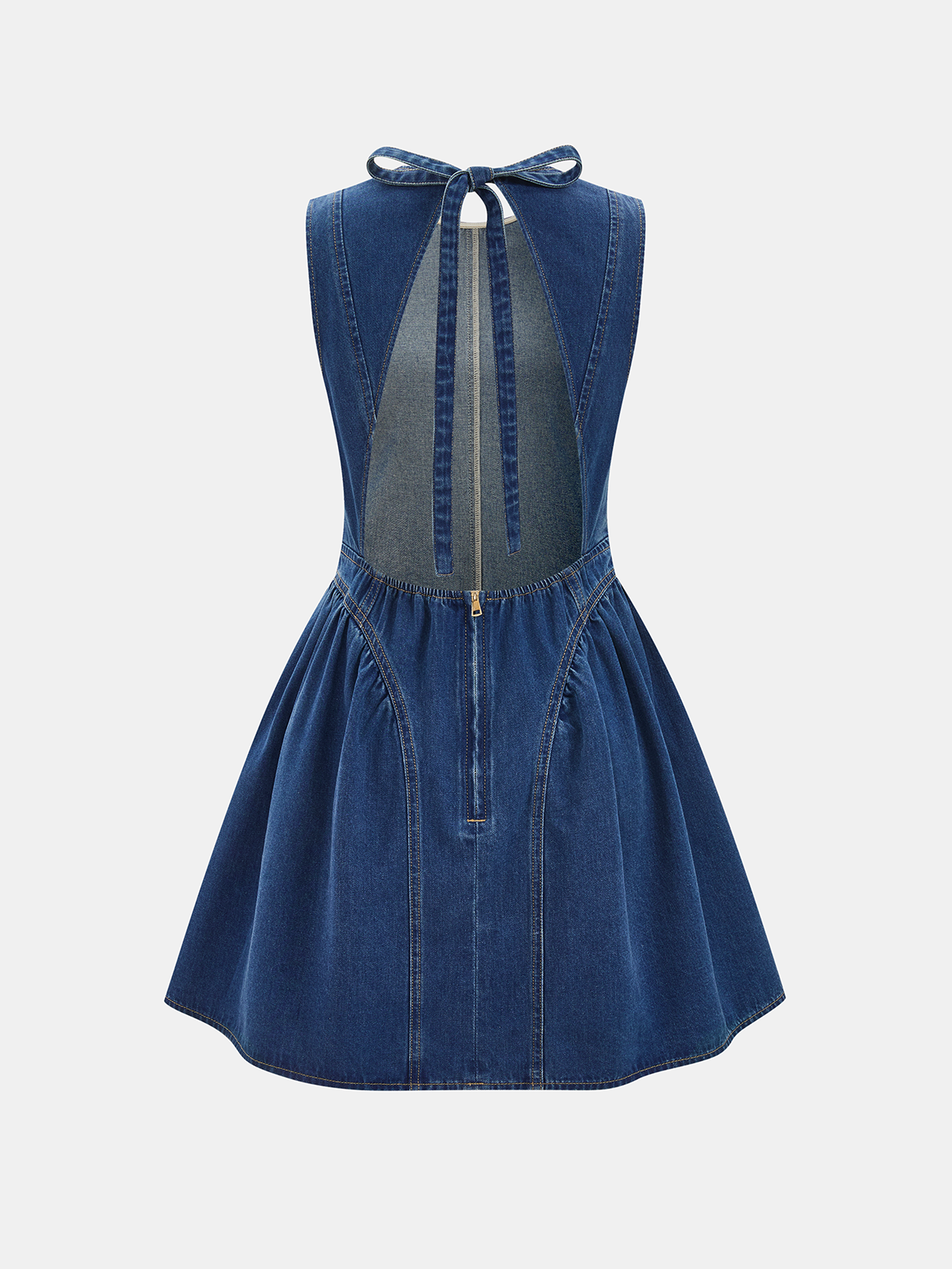 Sleeveless Open Back Denim Mini Dress Trendy Summer Casual Wear