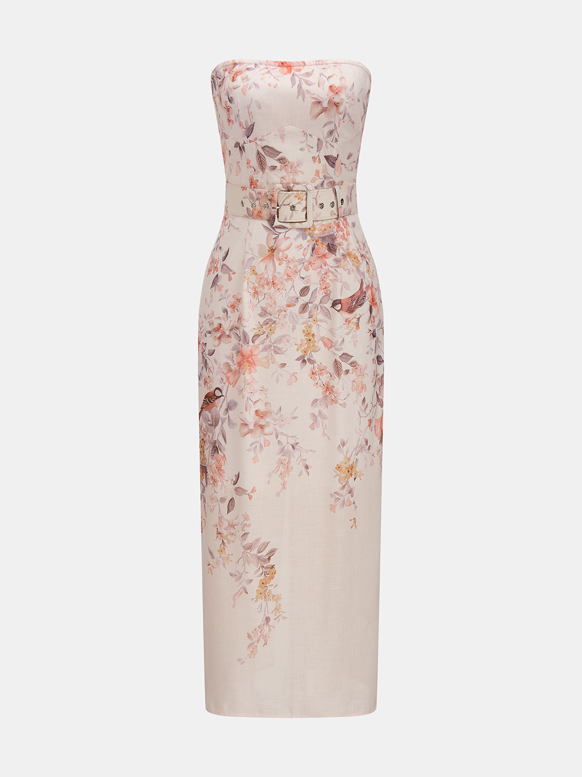 Strapless Belted Floral Print Maxi Dress for Women Summer Collection