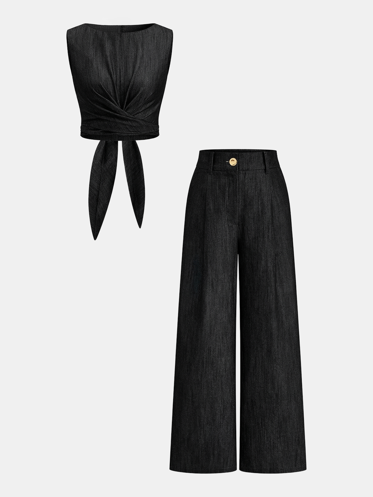 Cross-Tie Crop Top & Wide-Leg Pants Set for Women, Comfort Fit