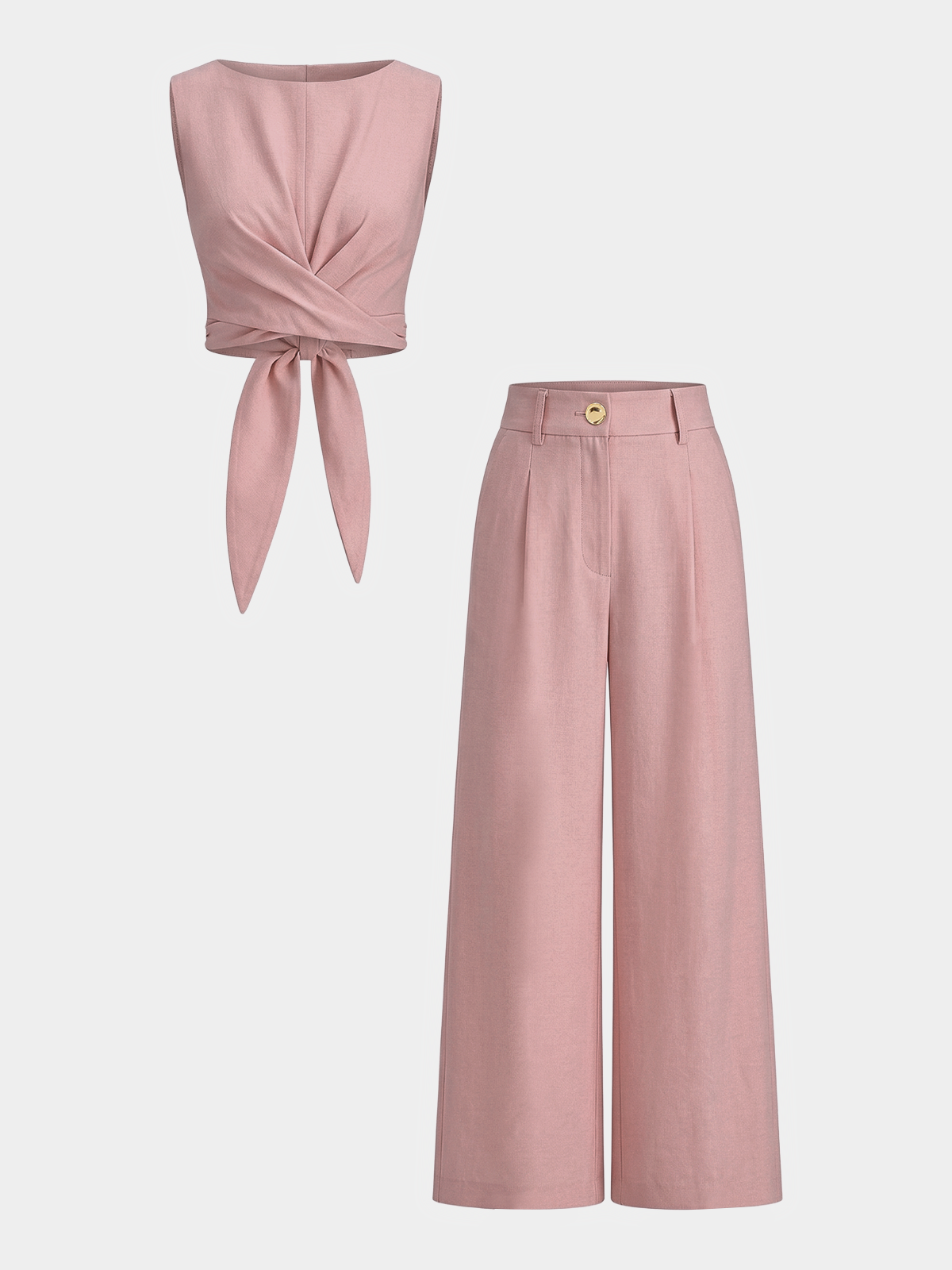 Cross-Tie Crop Top & Wide-Leg Pants Set for Women, Comfort Fit