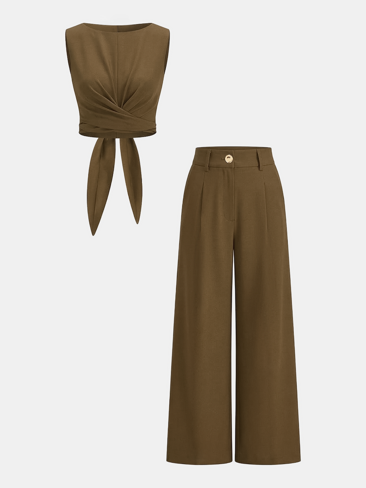 Cross-Tie Crop Top & Wide-Leg Pants Set for Women, Comfort Fit