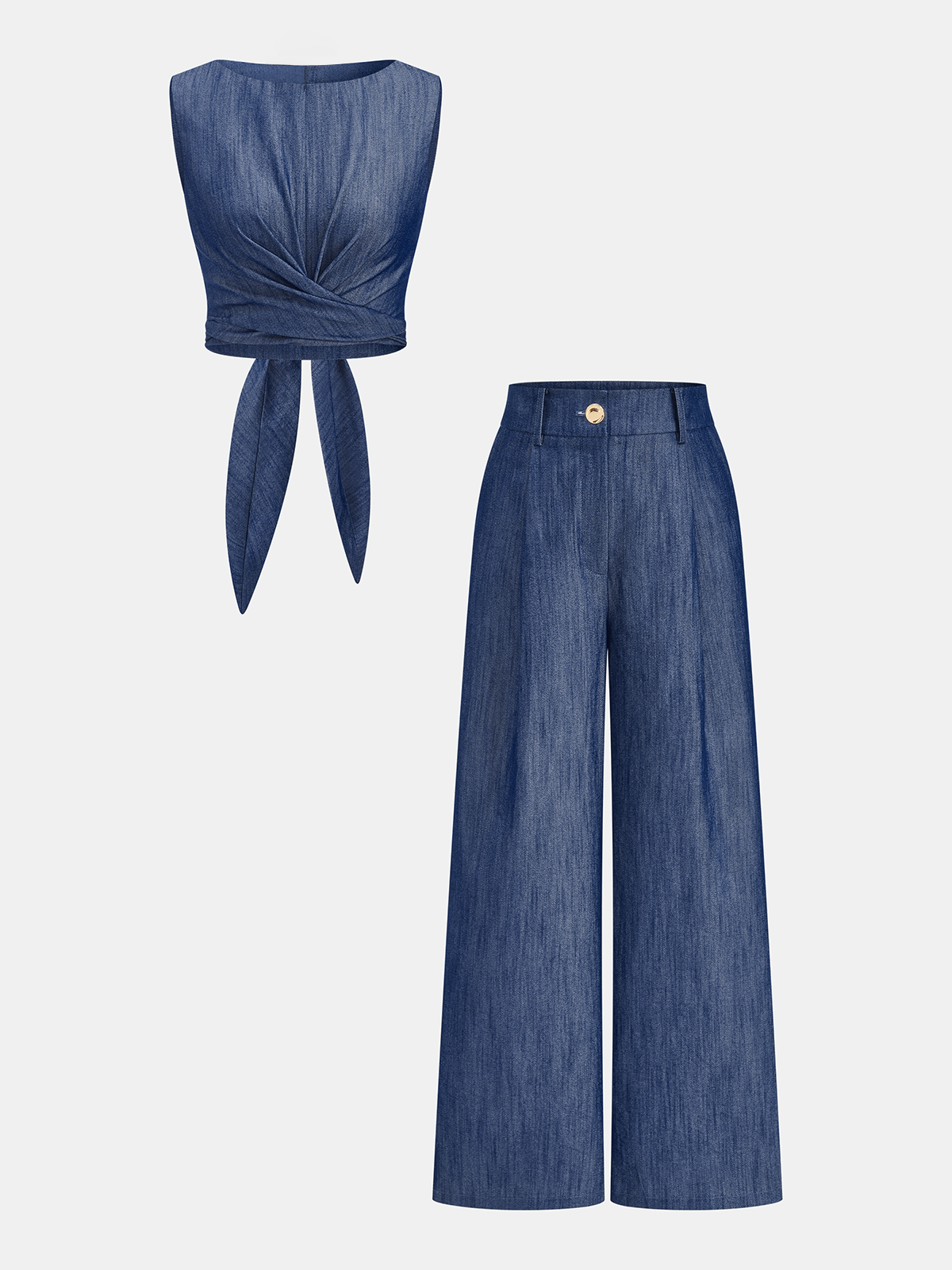Cross-Tie Crop Top & Wide-Leg Pants Set for Women, Comfort Fit
