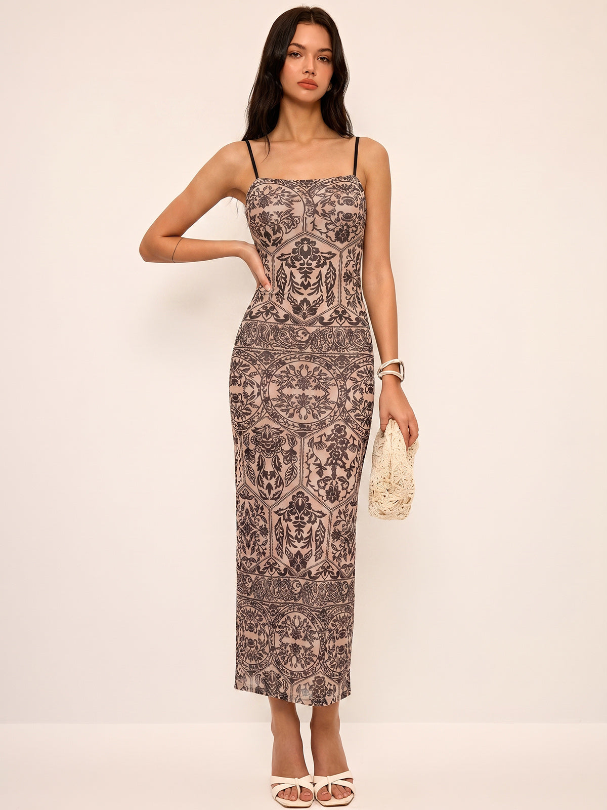 Printed Cami Maxi Dress with Adjustable Straps and Side Slits