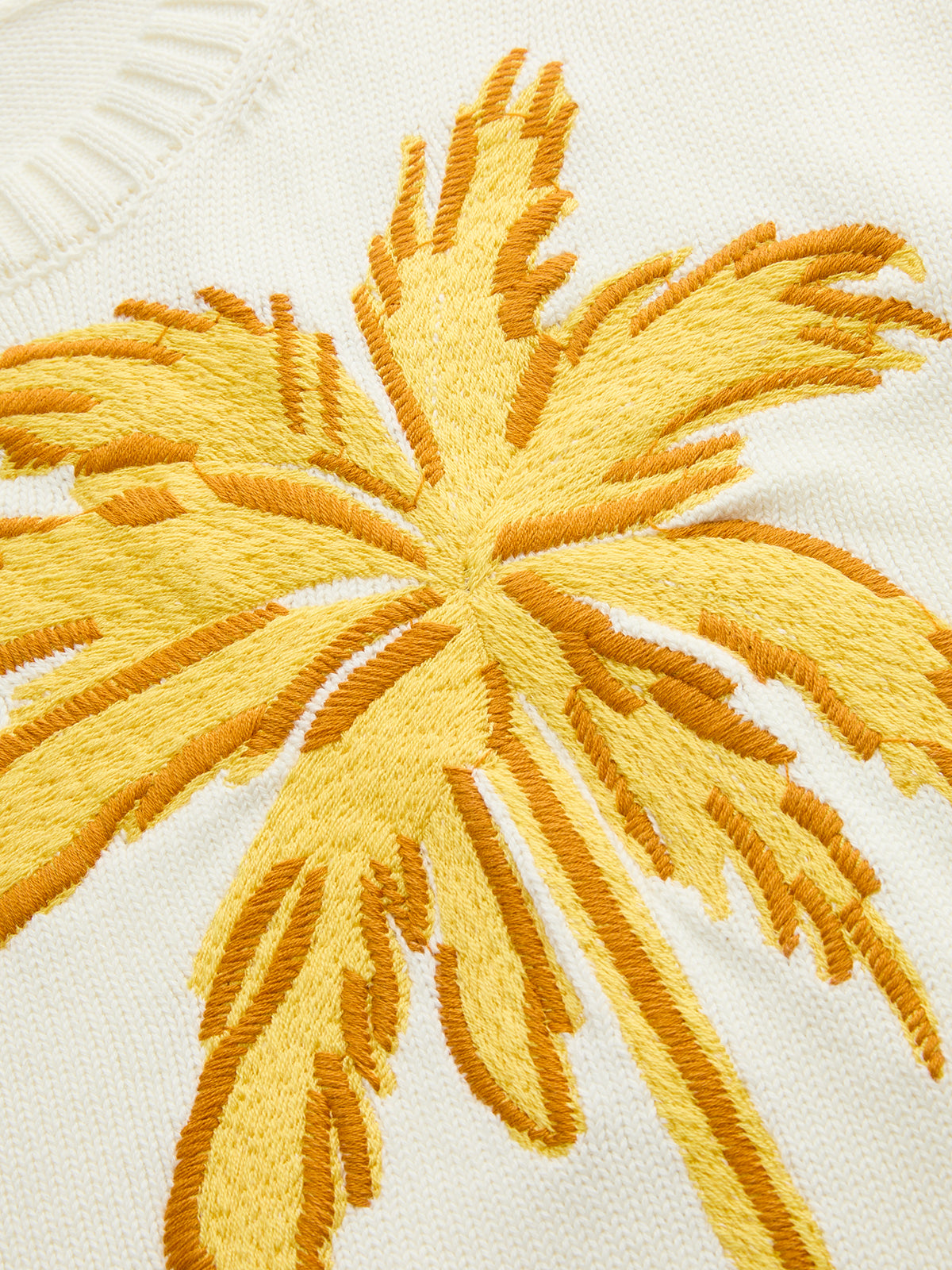 Embroidered Palm Tree Short Sleeve Casual Cotton Knit Top for Summer