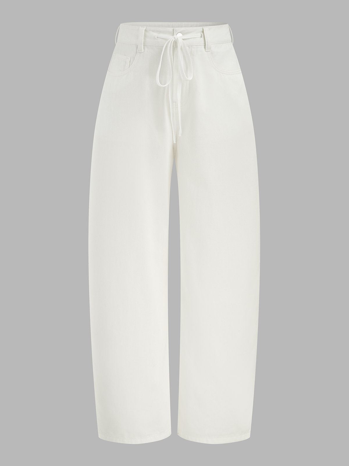 Drawstring Barrel Wide Leg Jeans Comfort Fit High Waist Denim
