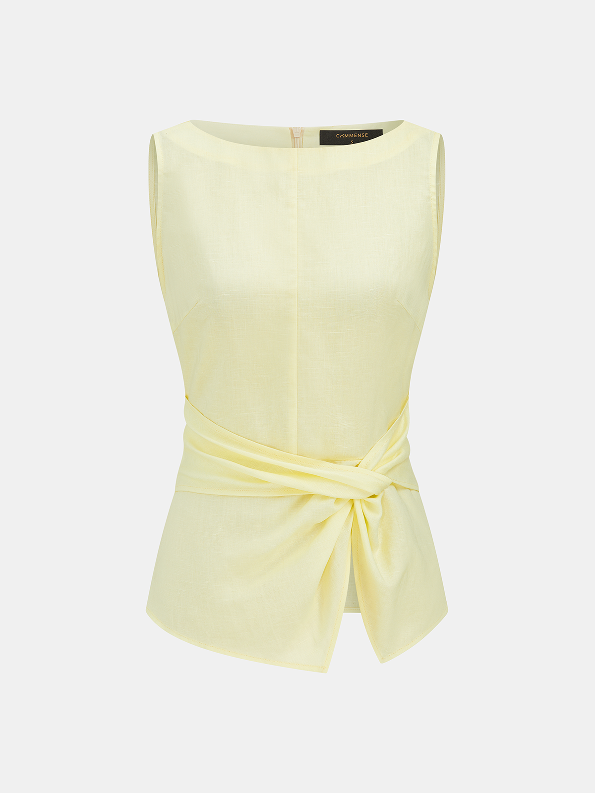 Twisted Waist Linen Blend Sleeveless Blouse for Summer Casual Wear