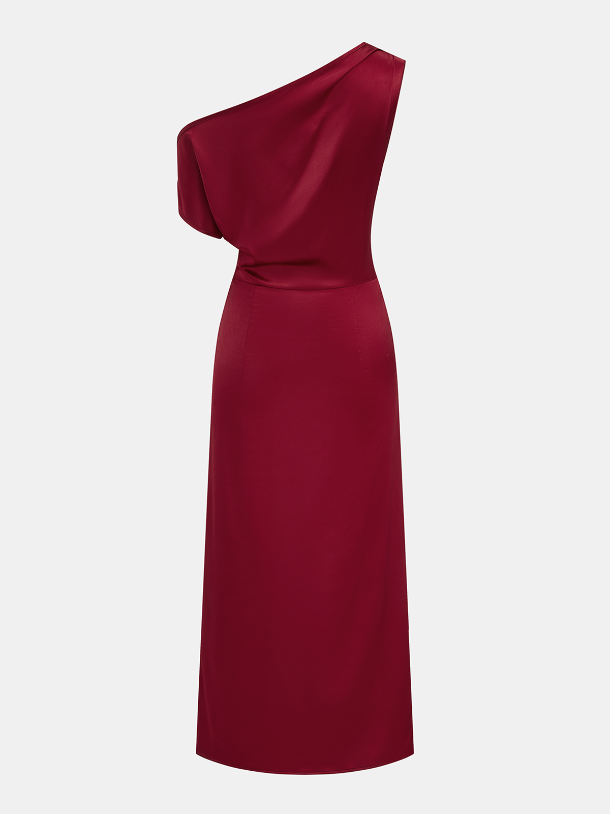 Satin One Shoulder Ruched Wrap Maxi Dress Elegant Evening Gown