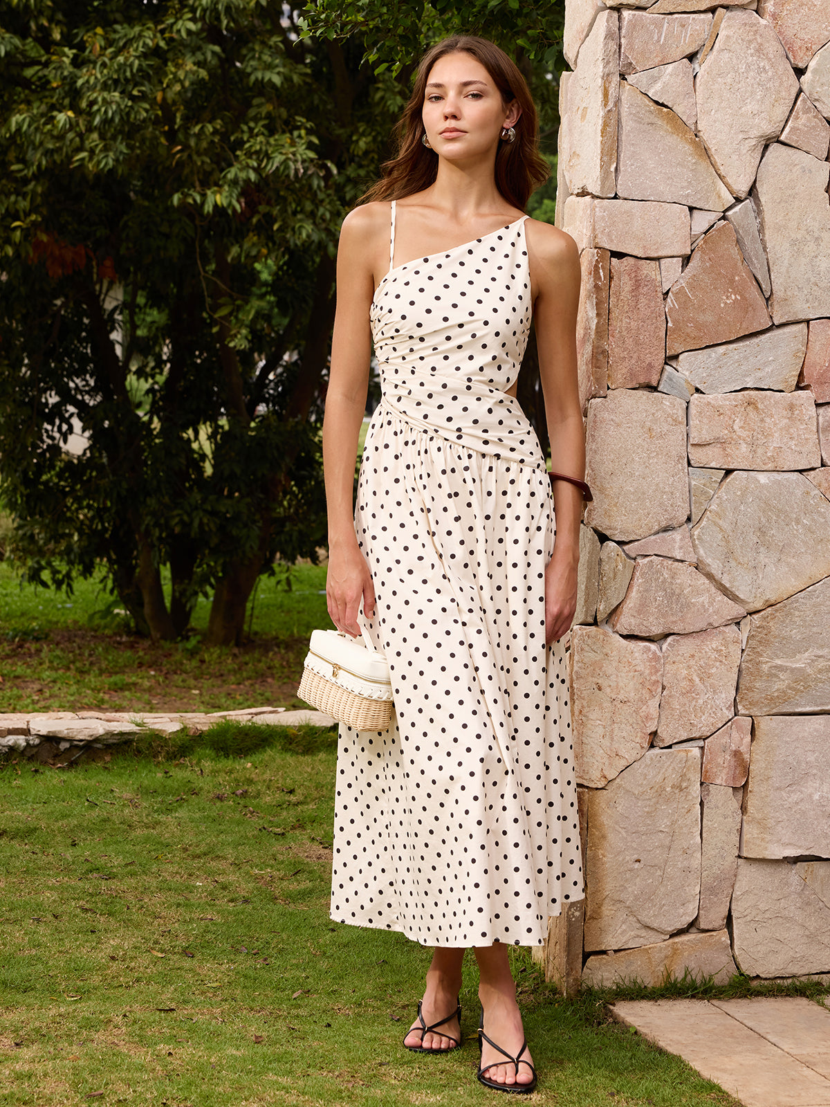 Polka Dot Cutout Cami Maxi Dress for Women Summer Stylish