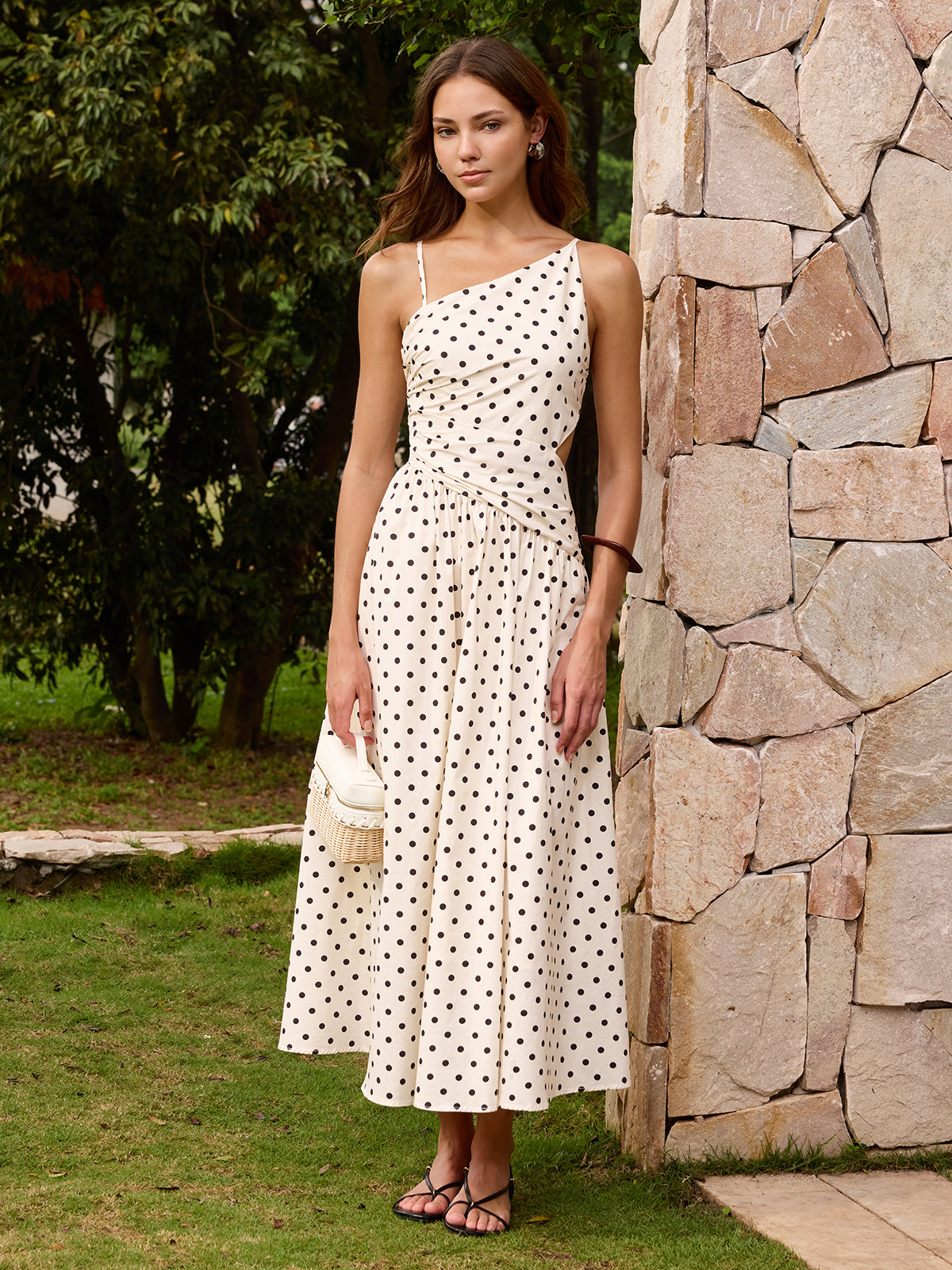 Polka Dot Cutout Cami Maxi Dress for Women Summer Stylish