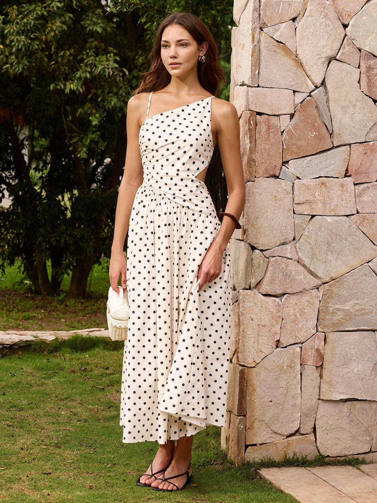 Polka Dot Cutout Cami Maxi Dress for Women Summer Stylish