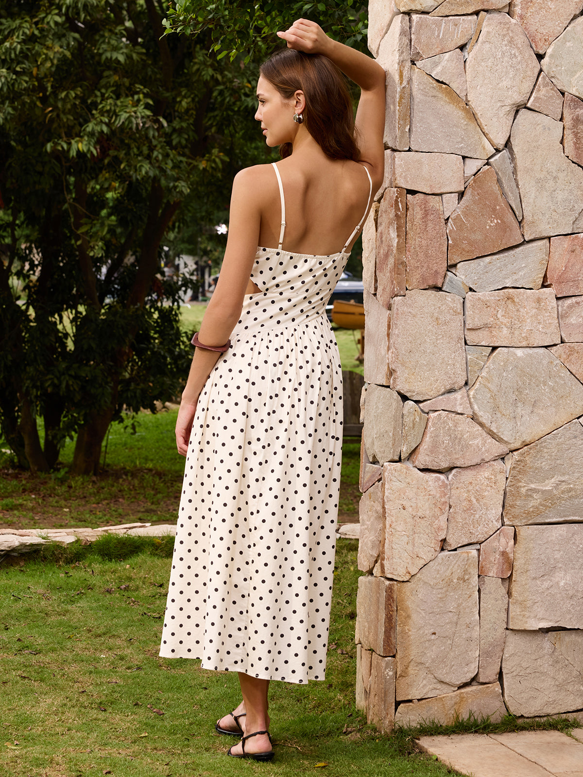 Polka Dot Cutout Cami Maxi Dress for Women Summer Stylish