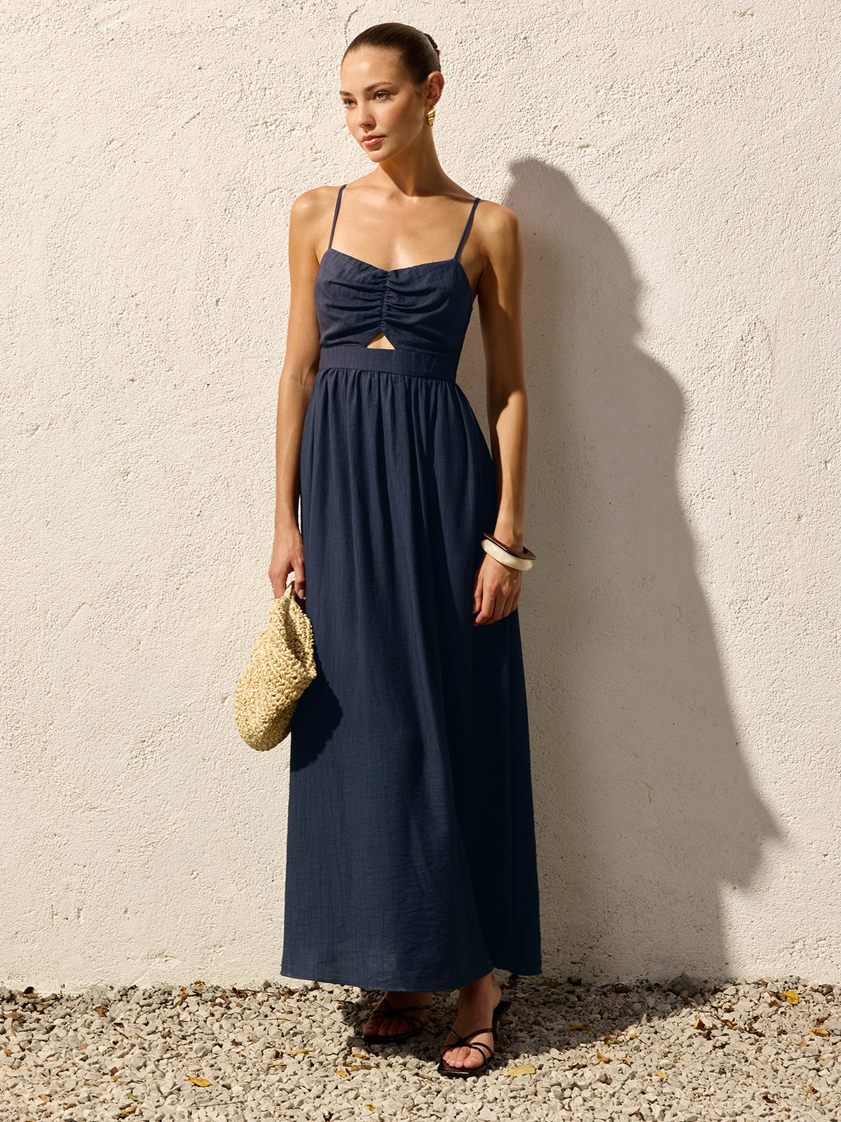 Cut Out Cami Maxi Dress with Side Slit and Adjustable Straps