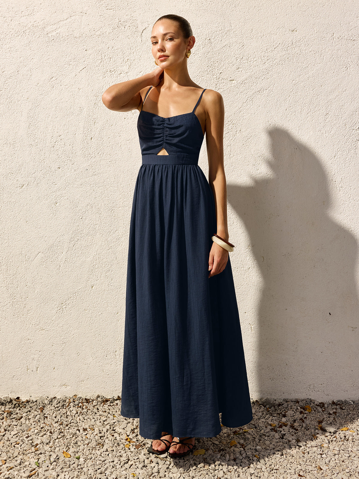 Cut Out Cami Maxi Dress with Side Slit and Adjustable Straps