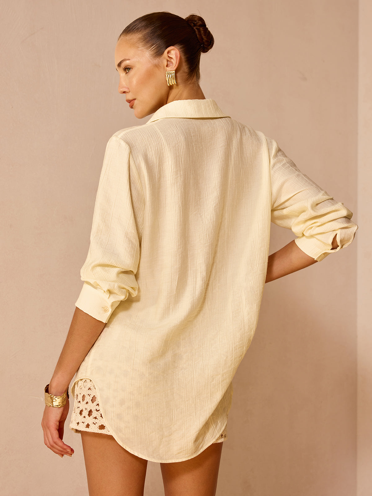 Oversized Breathable Textured Long Sleeve Shirt for Casual Wear