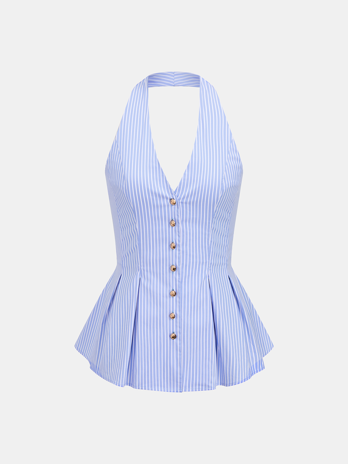 Cotton Striped Halter Peplum Top & Shorts Set for Summer Casual Wear