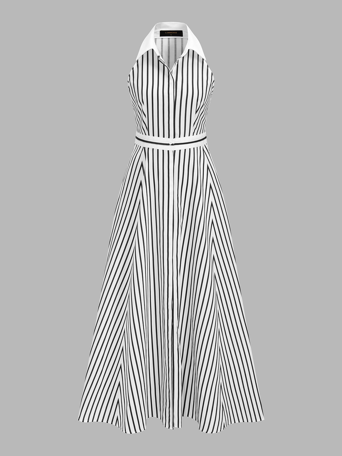 Striped Sleeveless Shirt Maxi Dress with Belted Waist Detail