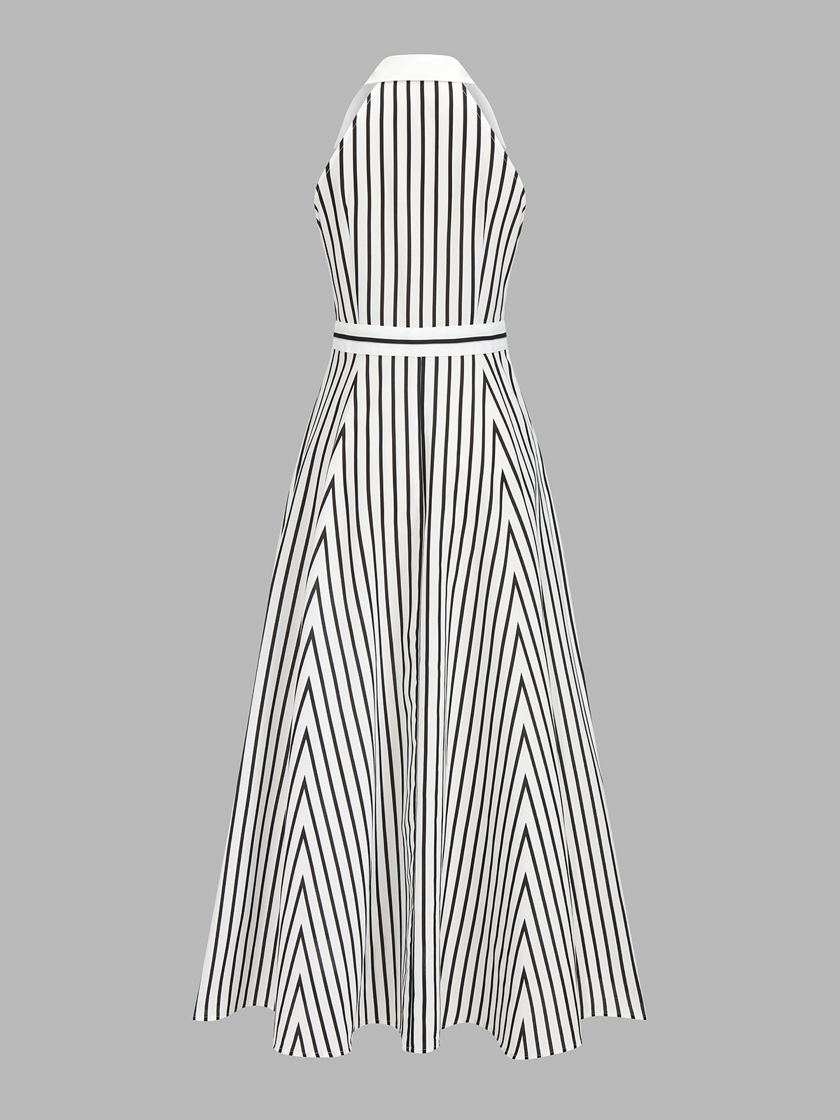 Striped Sleeveless Shirt Maxi Dress with Belted Waist Detail
