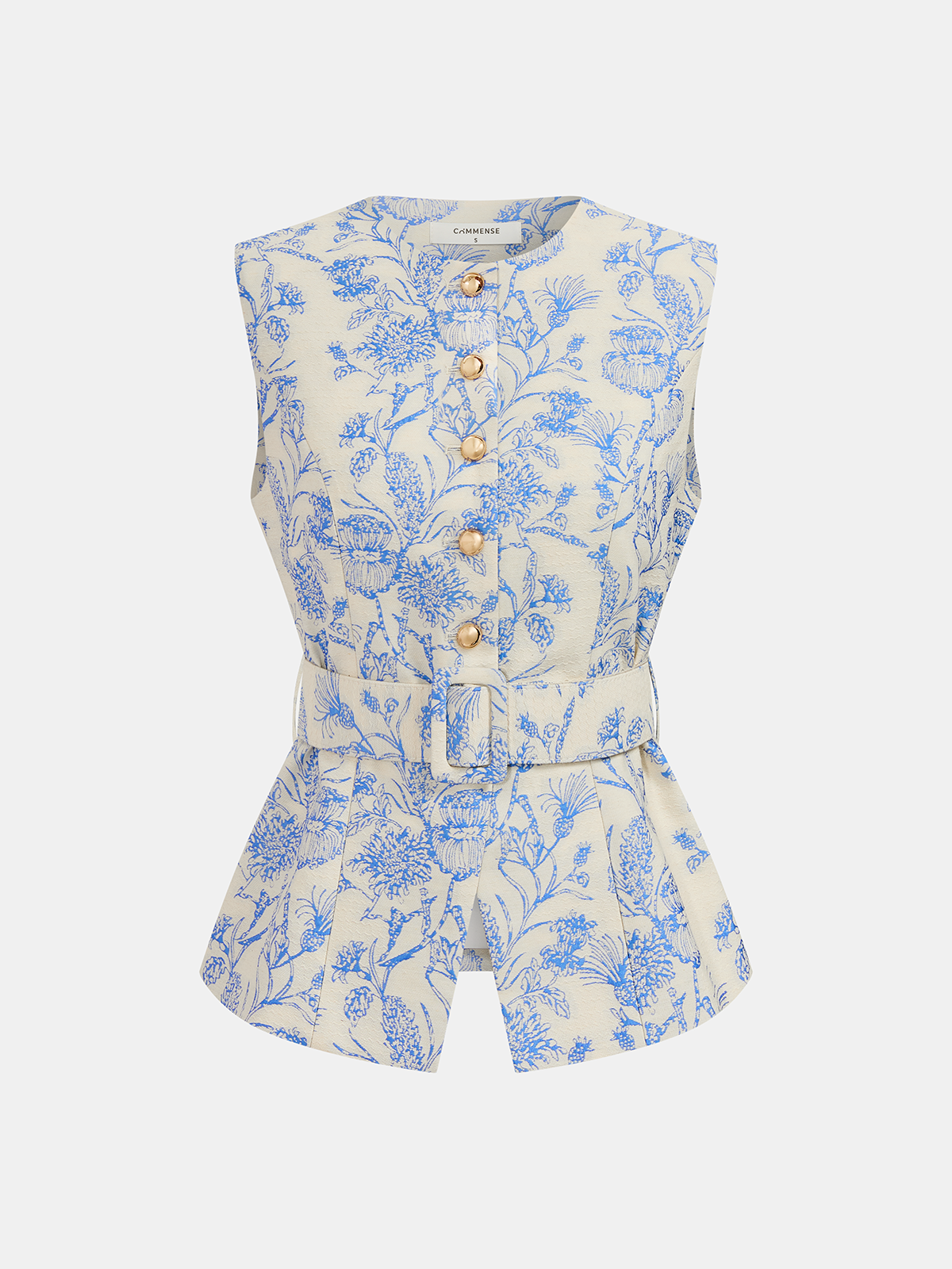 Belted Floral Jacquard Vest & Shorts Set for Women Spring Collection