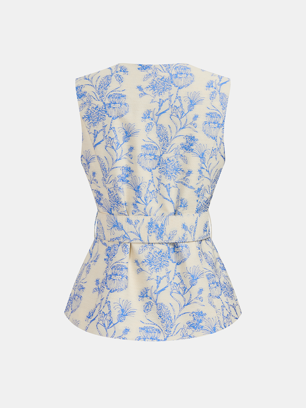 Belted Floral Jacquard Vest & Shorts Set for Women Spring Collection