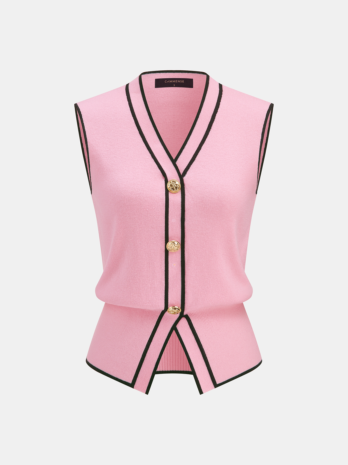 Wool Blend Contrast Trim Metal Button Knit Vest Classic Fashion Layering Piece