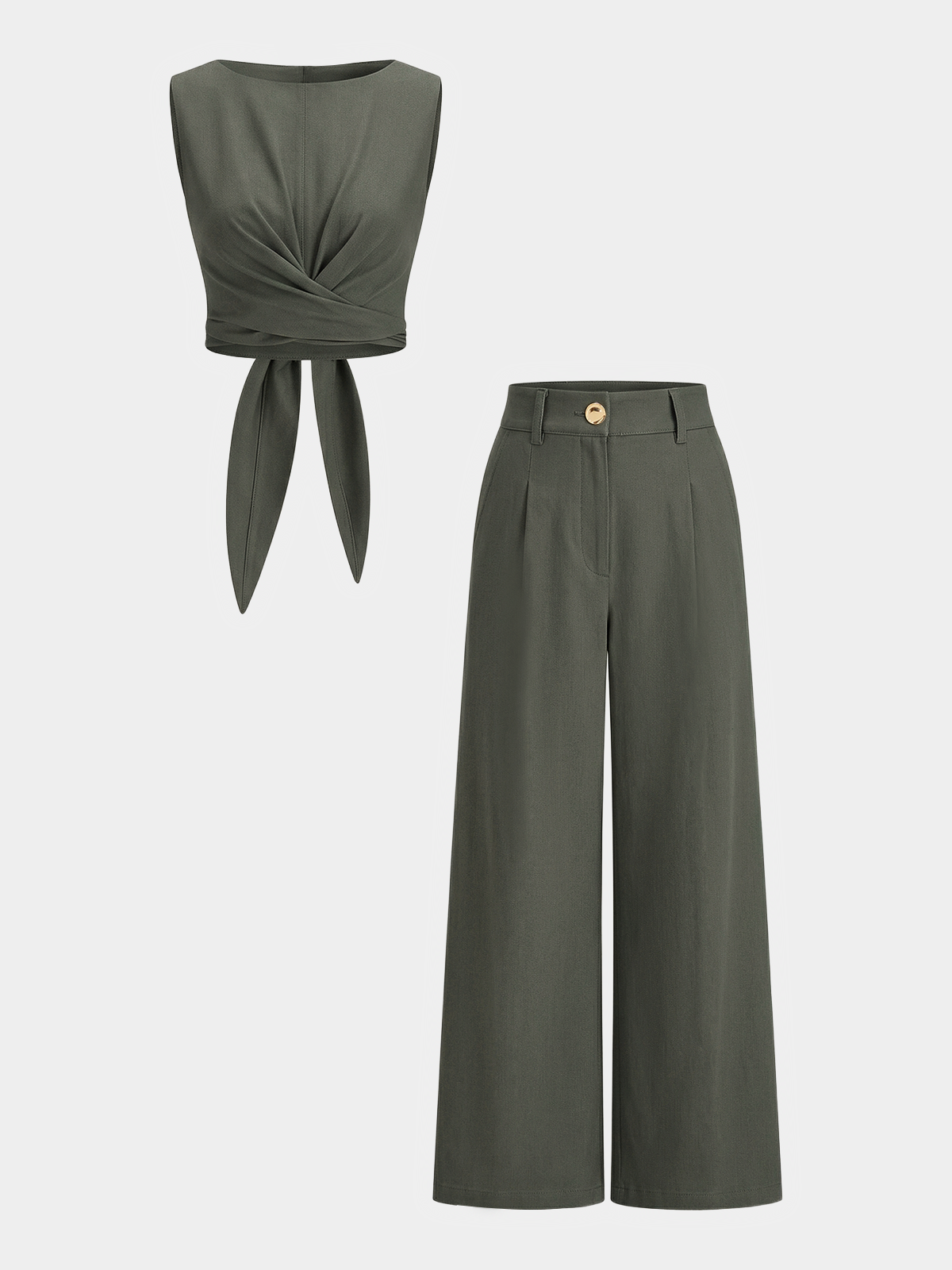 Cross-Tie Crop Top & Wide-Leg Pants Set for Women, Comfort Fit