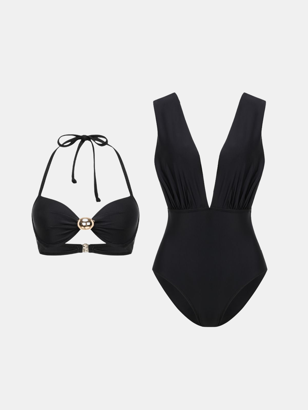Convertible Metal Buckle Deep V One Piece Swimsuit - Women’s Beach Swimwear Essentials