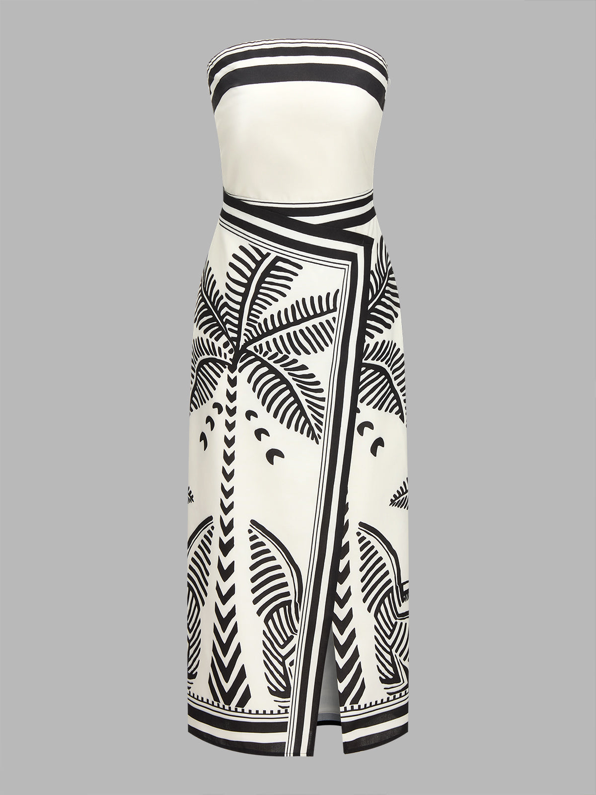 Palm Tree Print Strapless Wrap Maxi Dress for Summer Beachwear