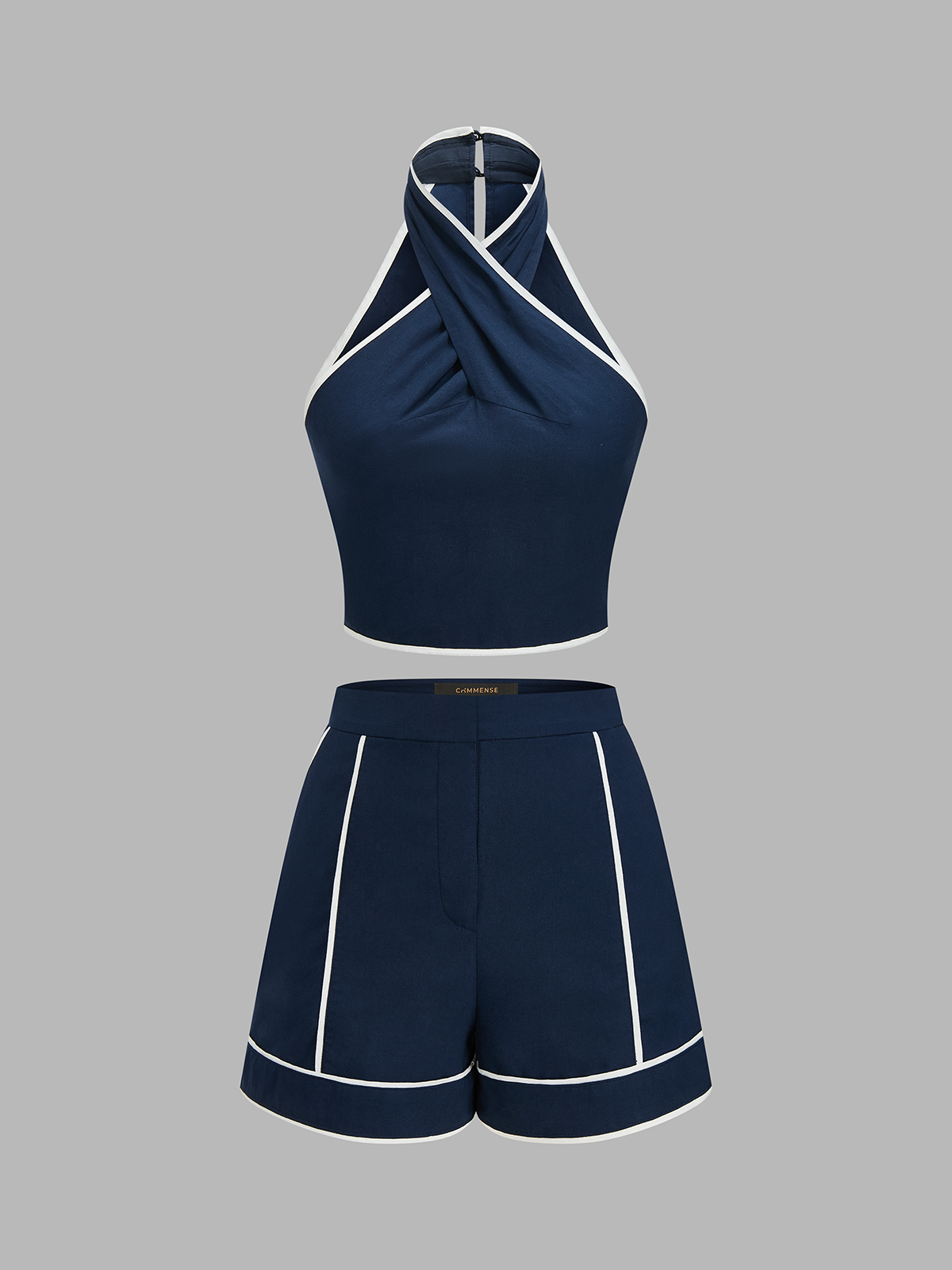Contrast Trim Cotton Linen Top & Shorts Set for Comfortable Summer Wear