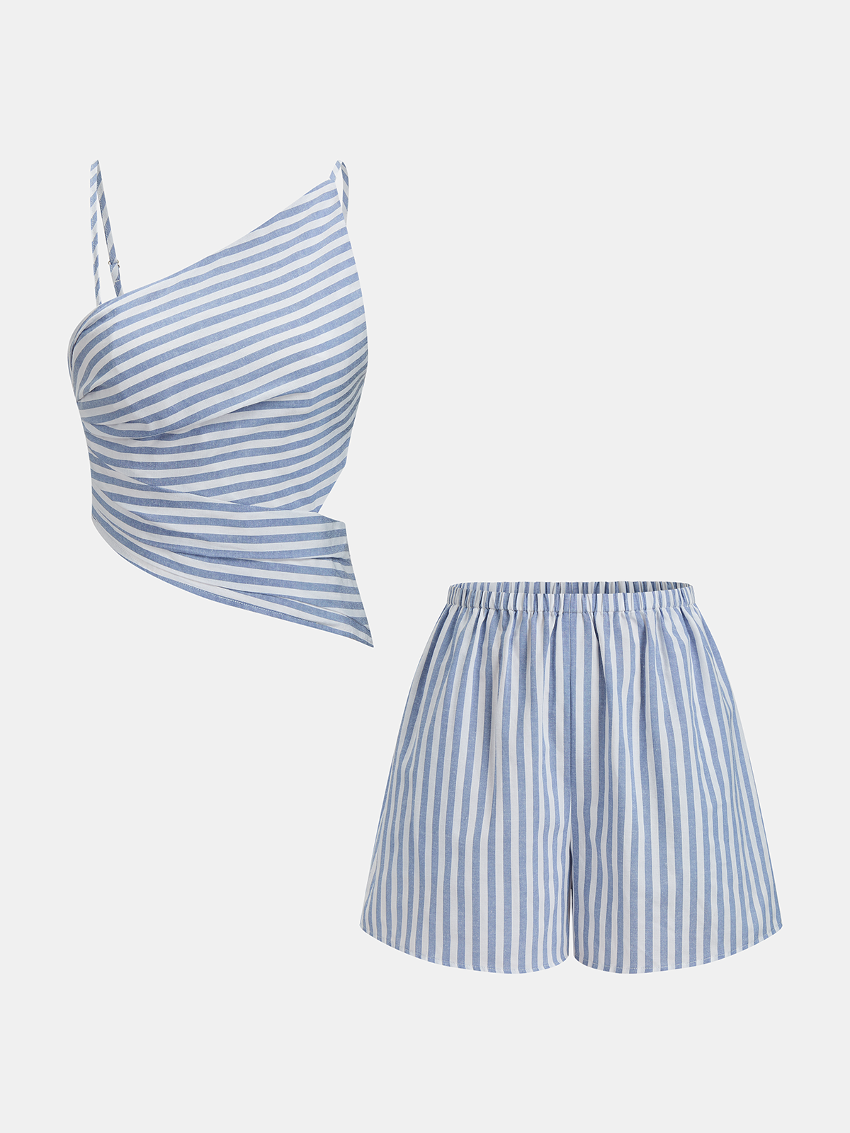 Striped Cotton Blend Cutout Top & Shorts Set for Summer Casual Wear