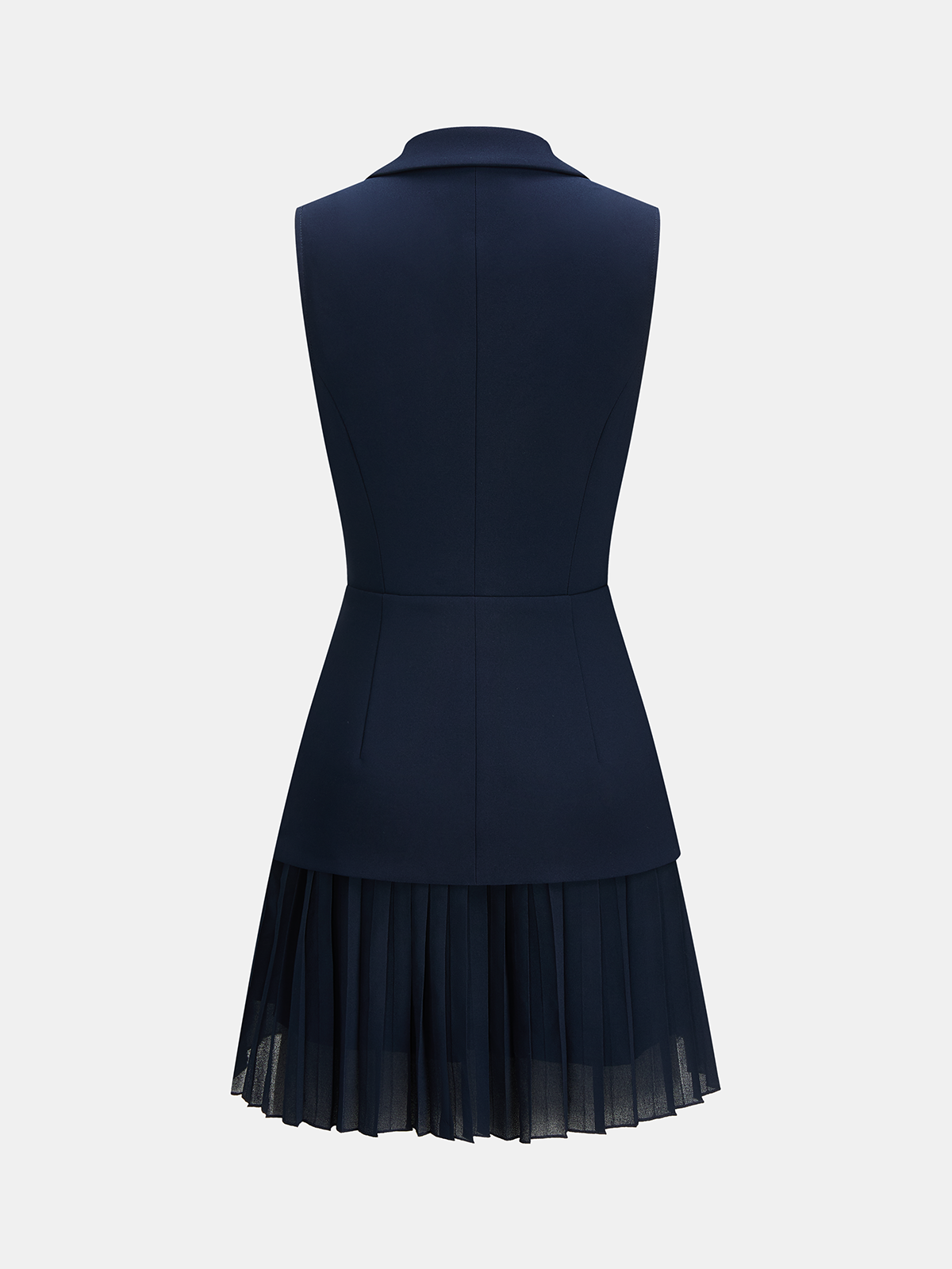 Blazer Style Pleated Mini Sleeveless Dress with Belted Waist