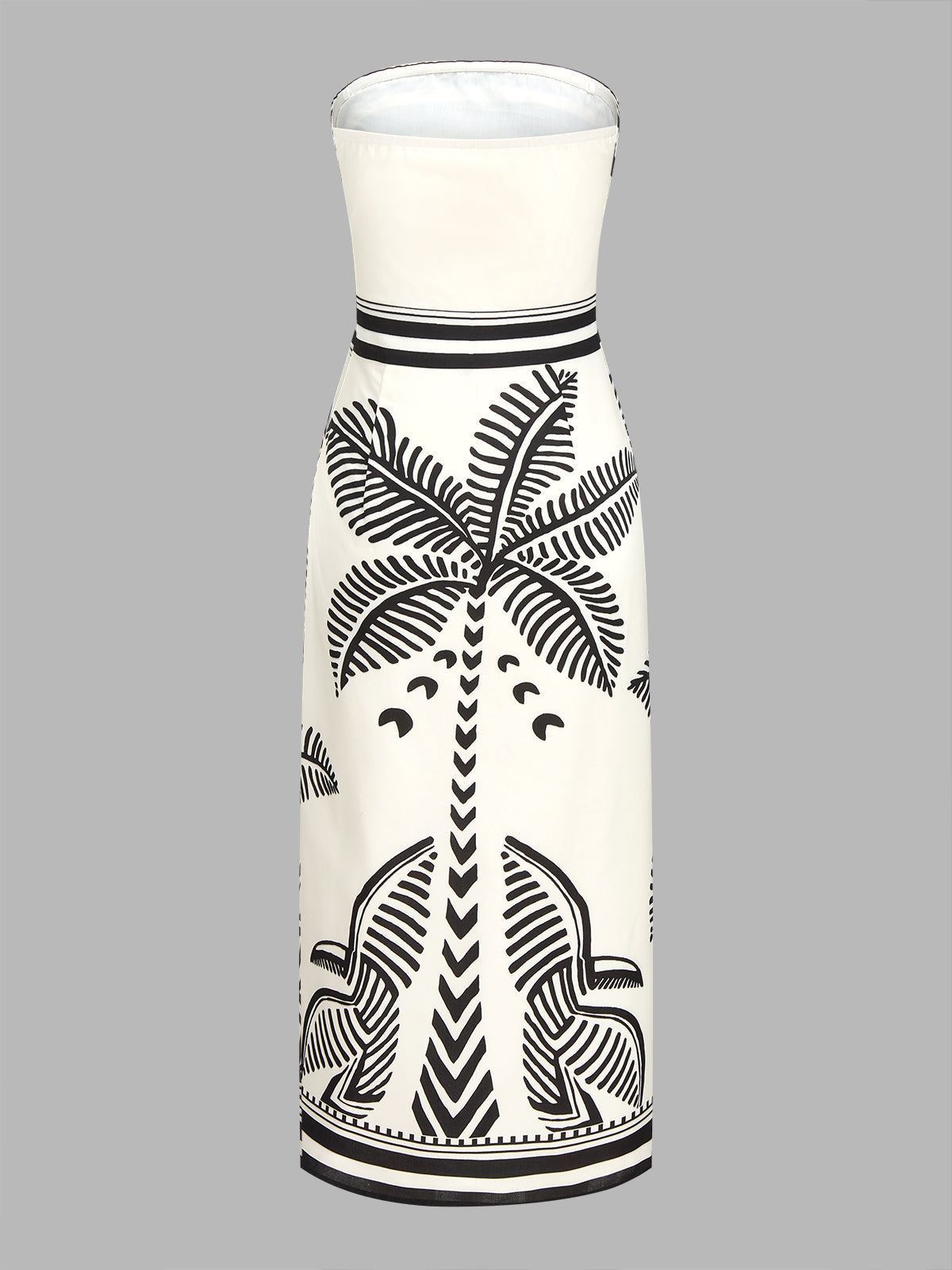 Palm Tree Print Strapless Wrap Maxi Dress for Summer Beachwear