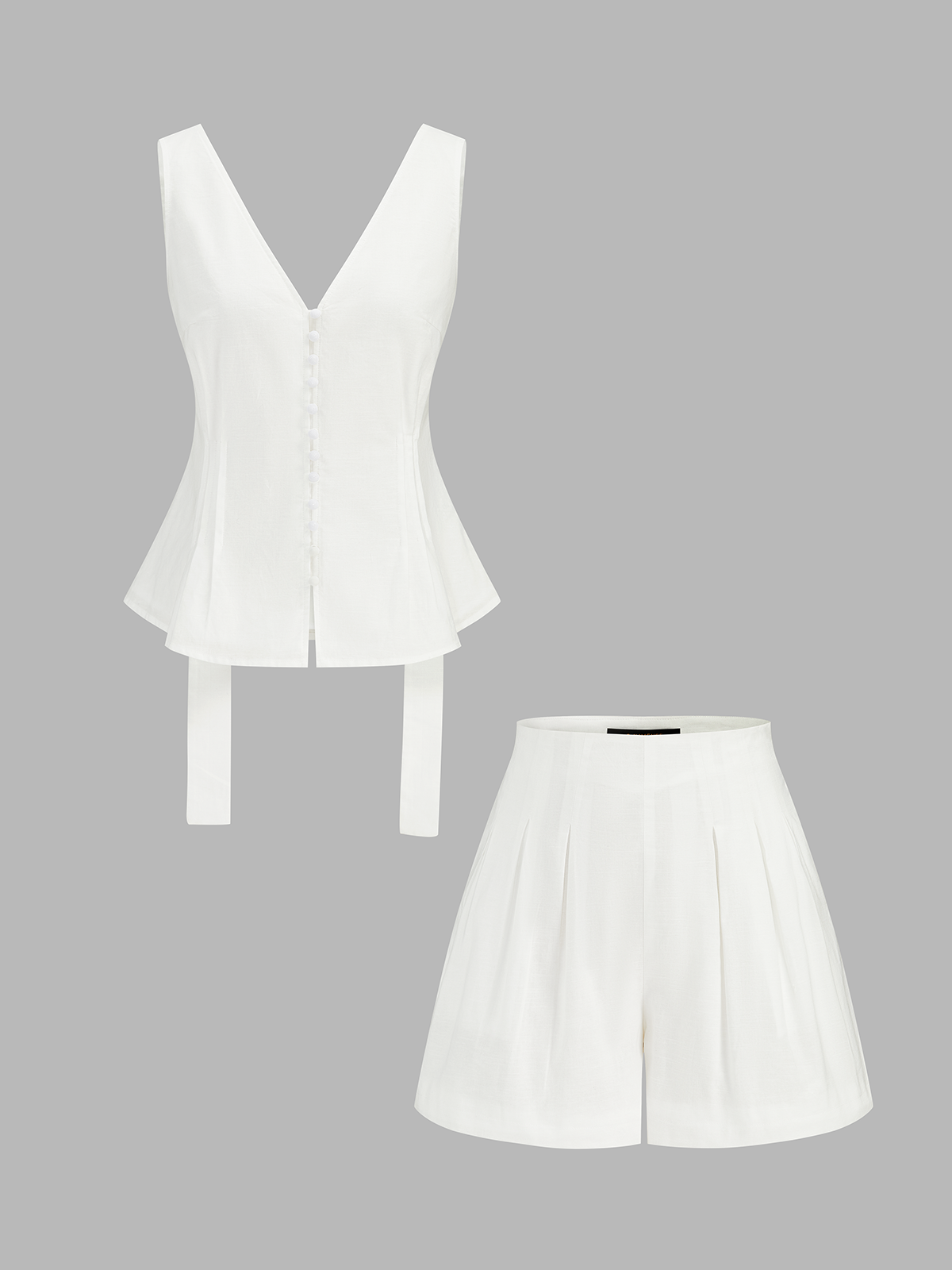 Cotton Linen Peplum Top & Pleated Shorts Set for Women Summer Casual