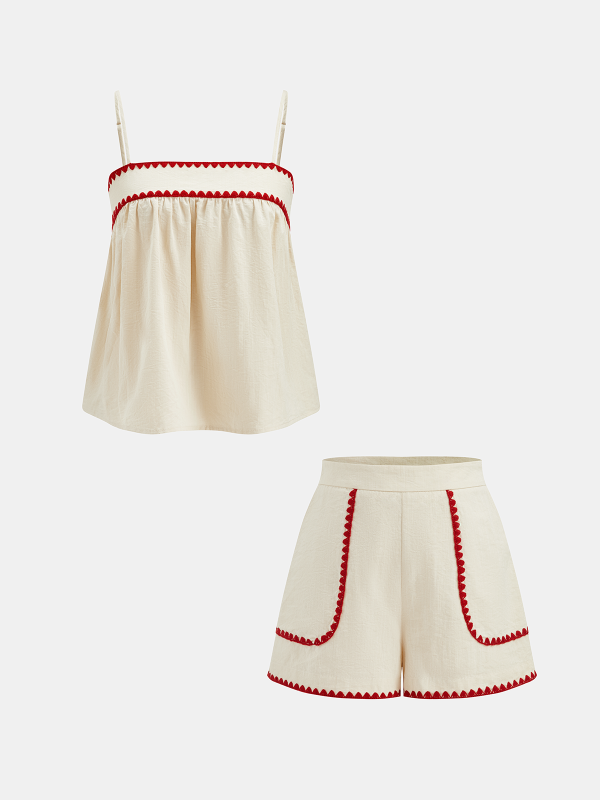 Cotton Blend Wave Edge Cami Top & Shorts Set for Women Summer Lounge Wear