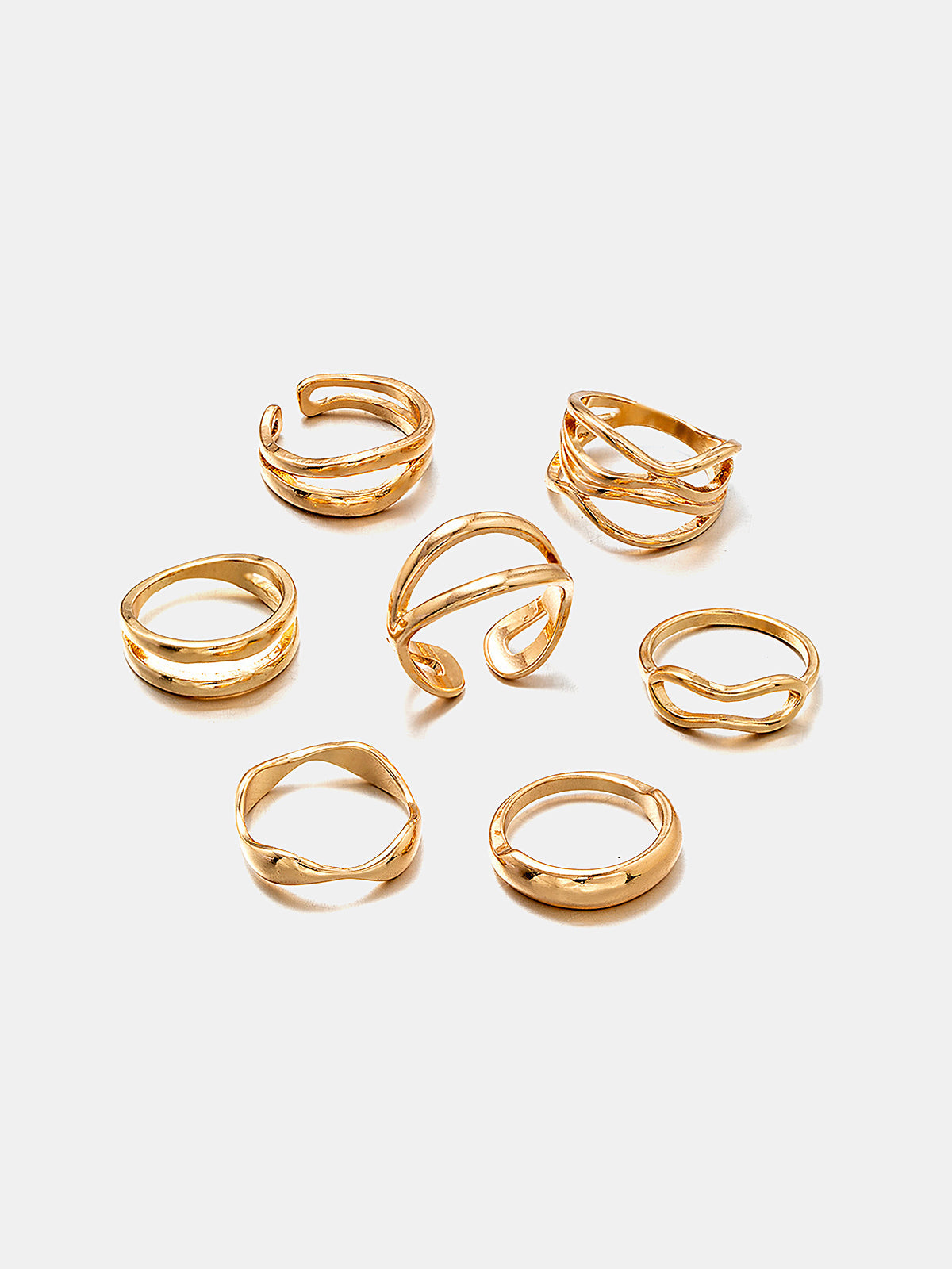 7pcs Hollow Irregular Stackable Ring Set, Chic Geometric Design Jewelry for Women