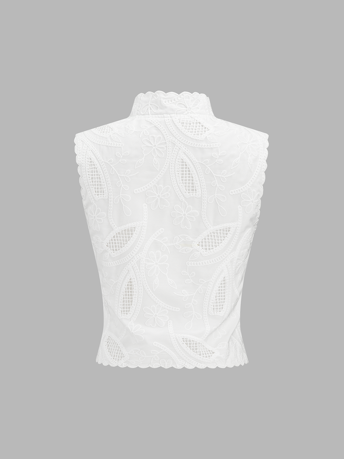Frog Button Eyelet Embroidered Sleeveless Top for Women Summer Casual