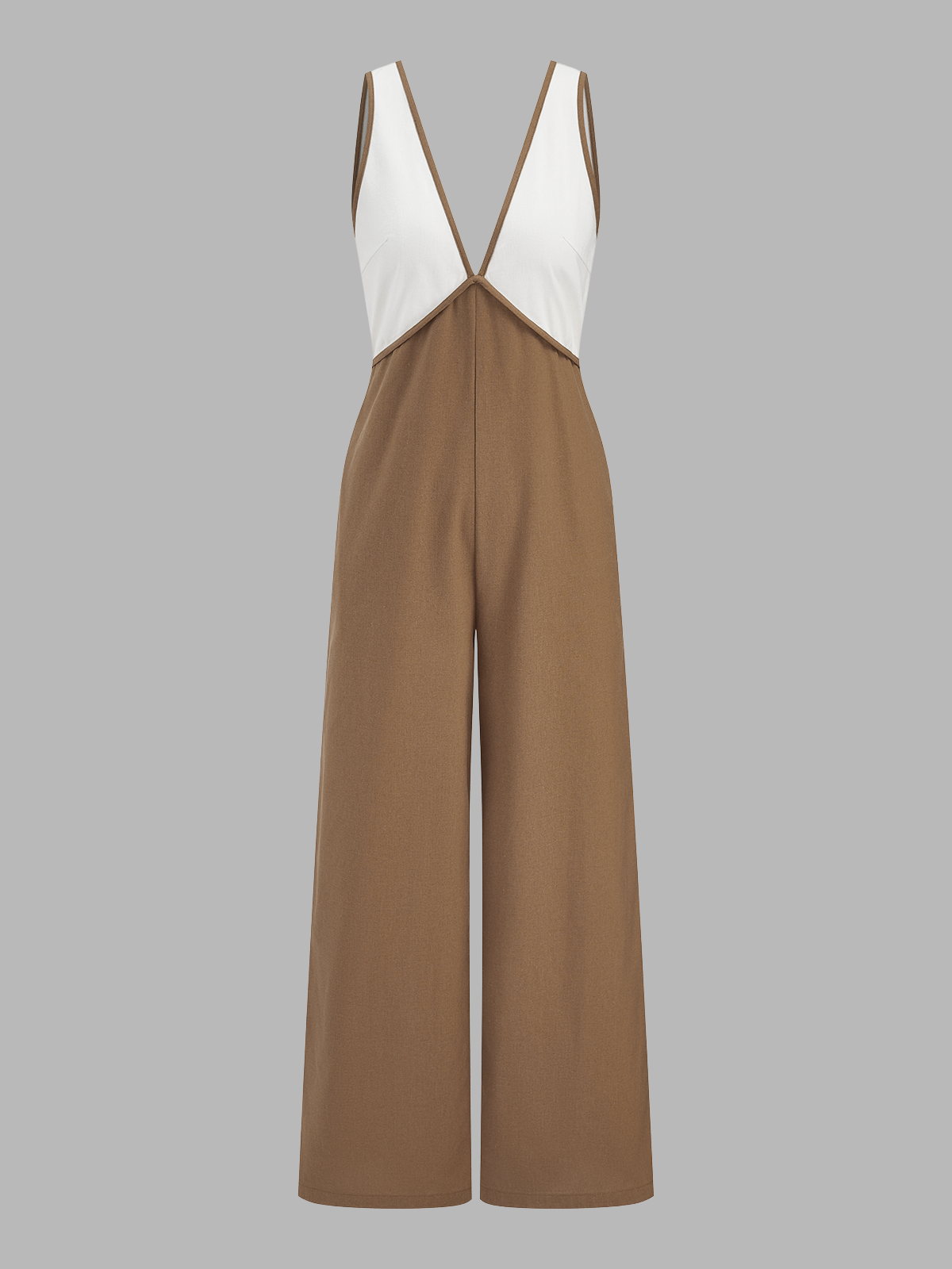 Color-Block Cotton Linen Wide Leg Jumpsuit for Women, Casual Summer Style