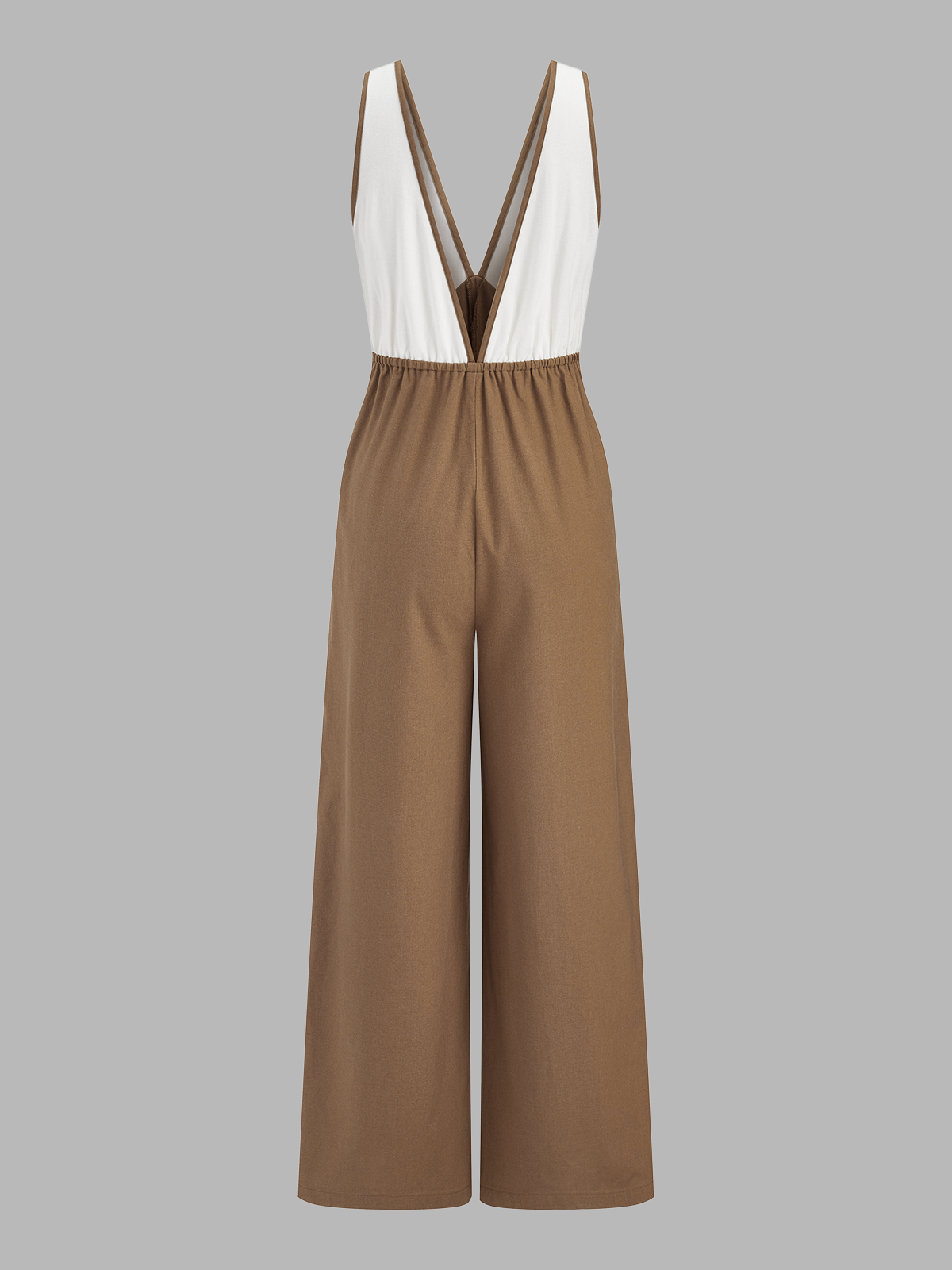 Color-Block Cotton Linen Wide Leg Jumpsuit for Women, Casual Summer Style