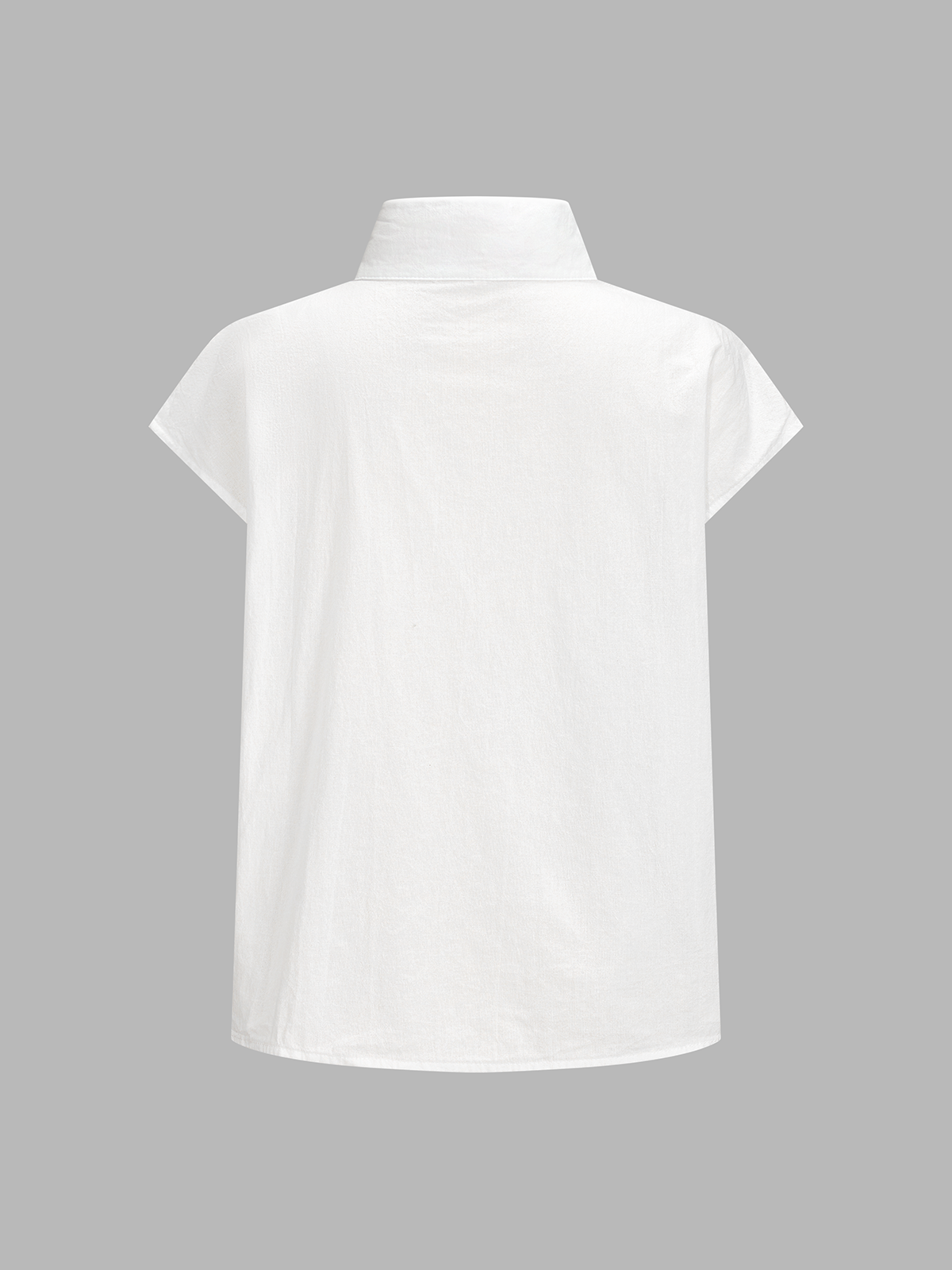 Cotton Blend Stand Collar Cap Sleeve Blouse for Women, Casual Summer Top