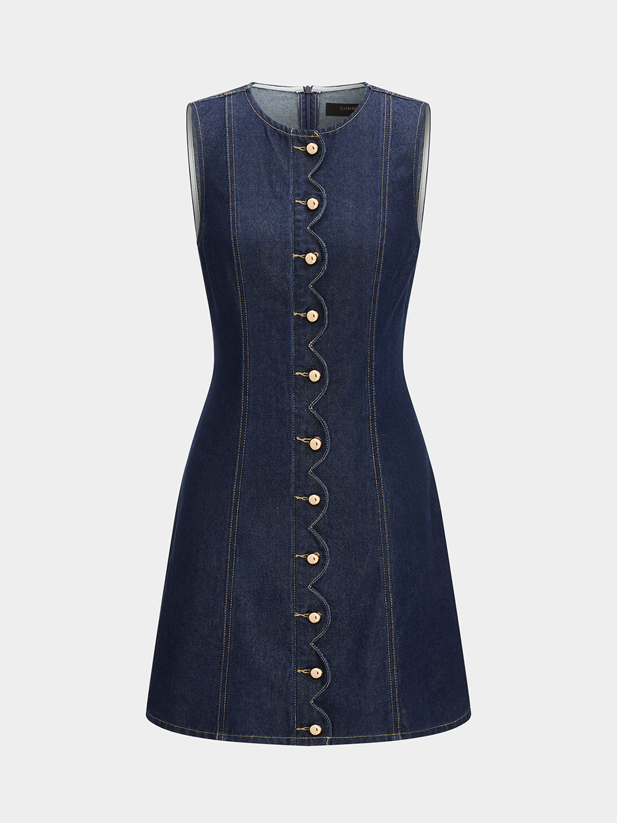 Scallop Button Front Sleeveless Denim Mini Dress for Women Summer Casual