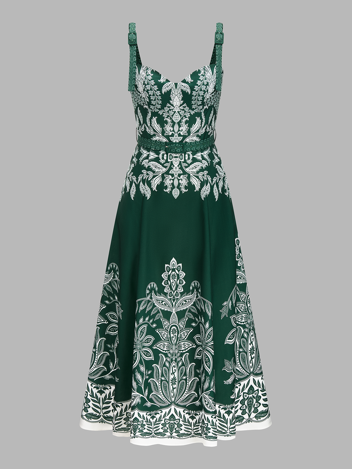 Baroque Floral Print Belted Cami Maxi Dress for Women Elegant Summer