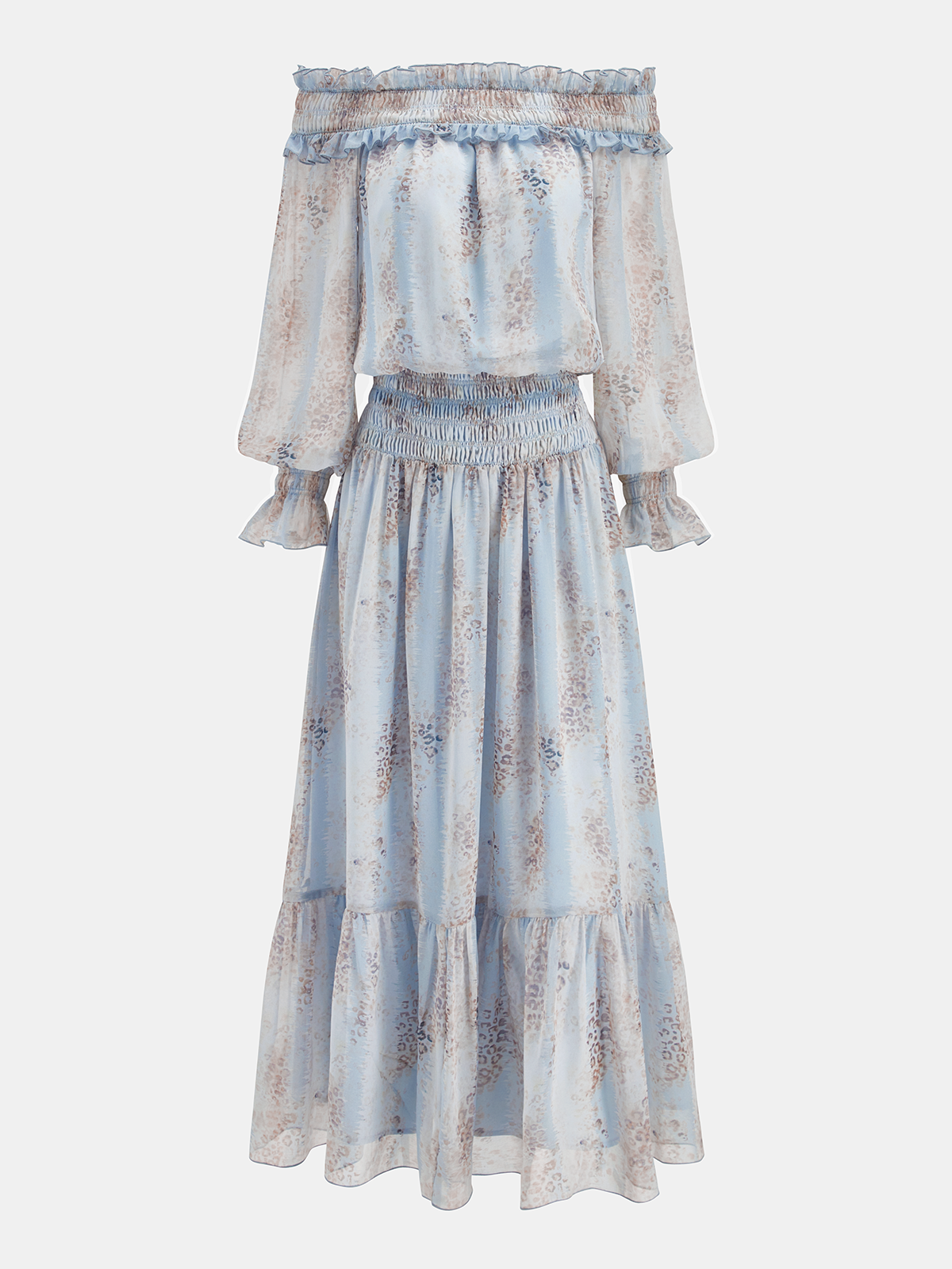 Off-Shoulder Ruffle Floral Print Maxi Dress for Summer Weddings and Events