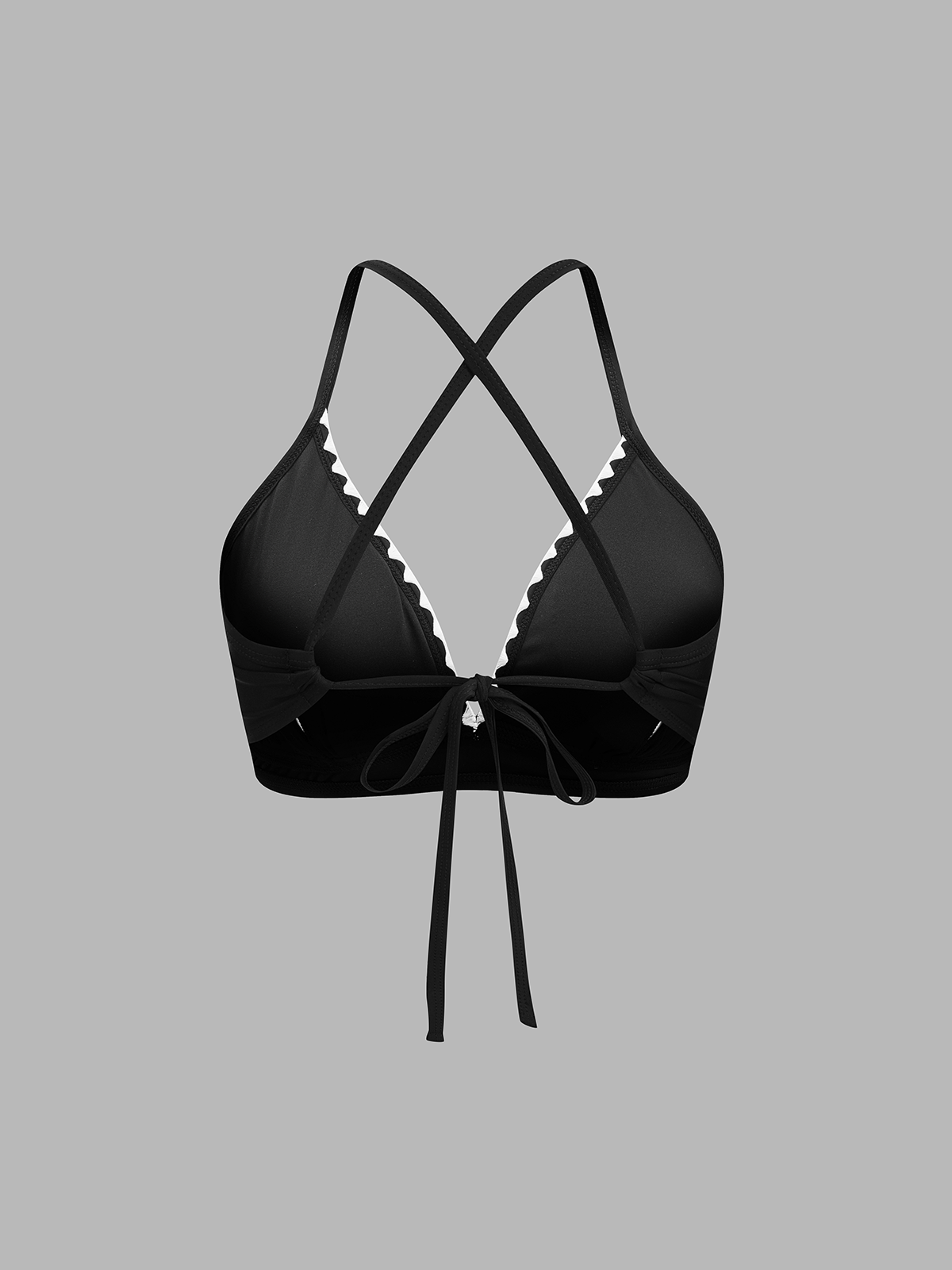 Contrast Scallop Trim Halter Two Piece Bikini Swimwear Set for Women