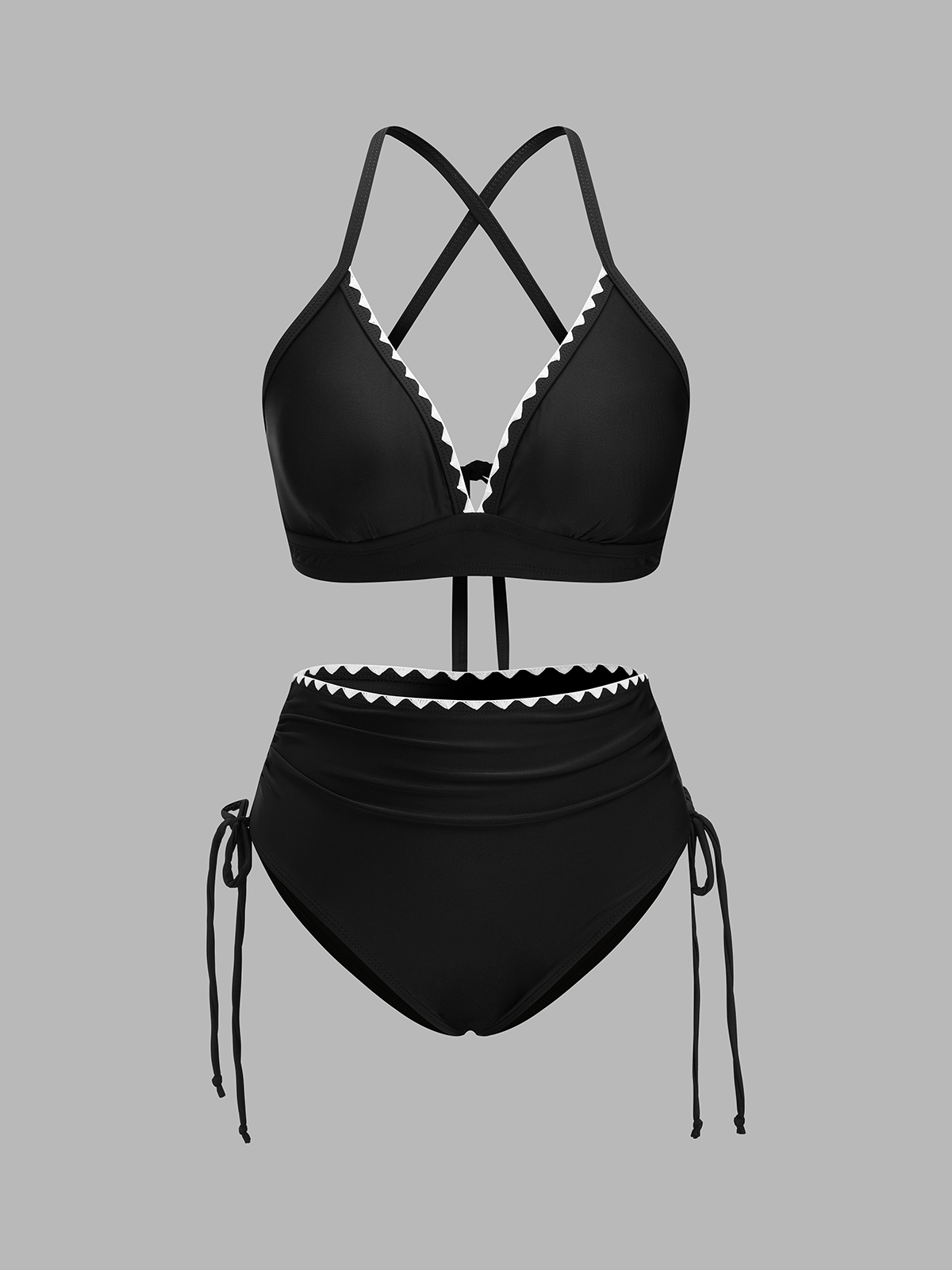 Contrast Scallop Trim Halter Two Piece Bikini Swimwear Set for Women