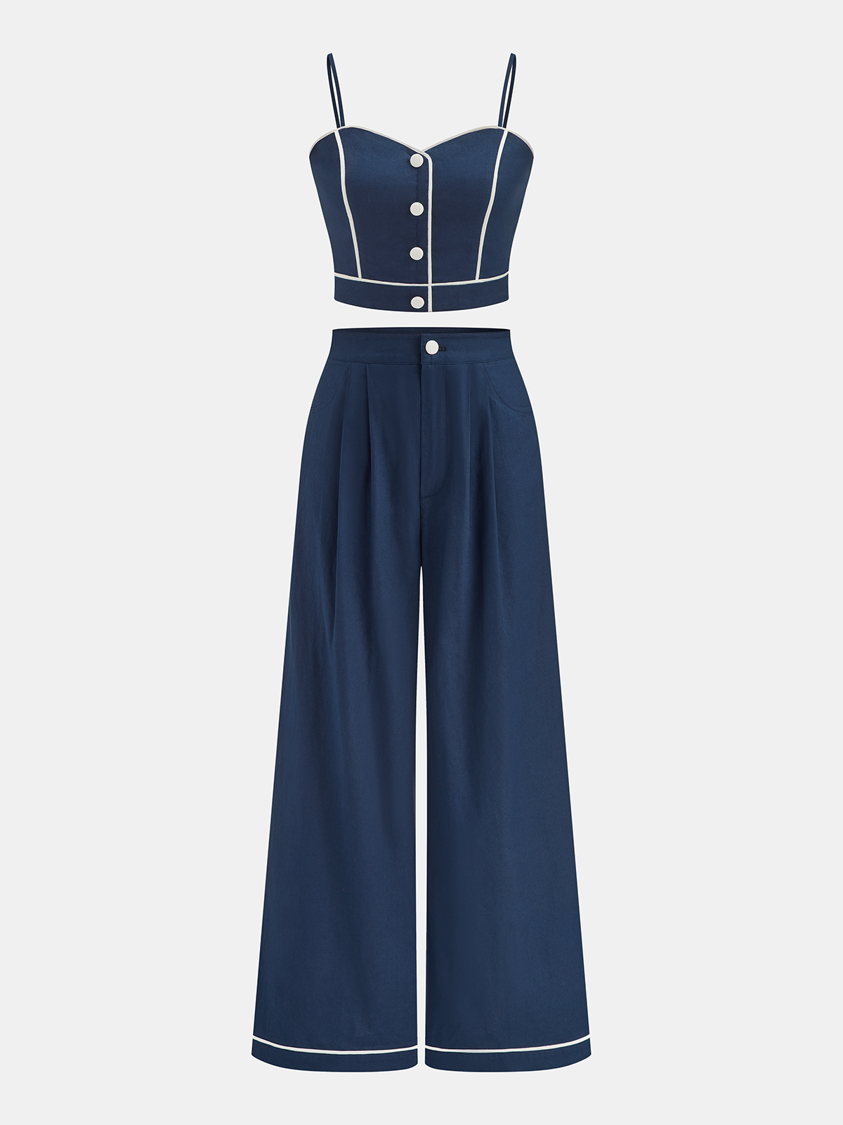 Cotton Linen Cami Top & Wide Leg Pants Set for Women Summer Comfort