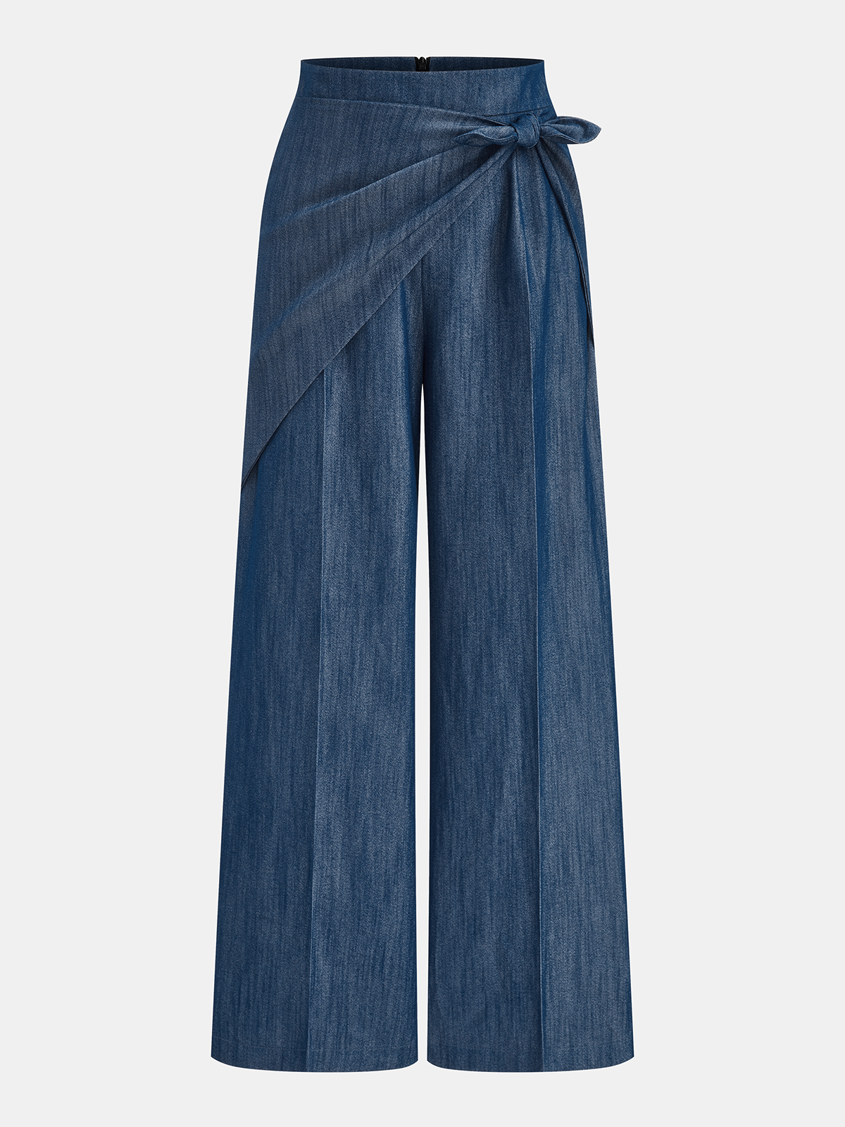 Asymmetric Knot-Waist Wide Leg Pants, Elegant High-Waisted Flowy Design