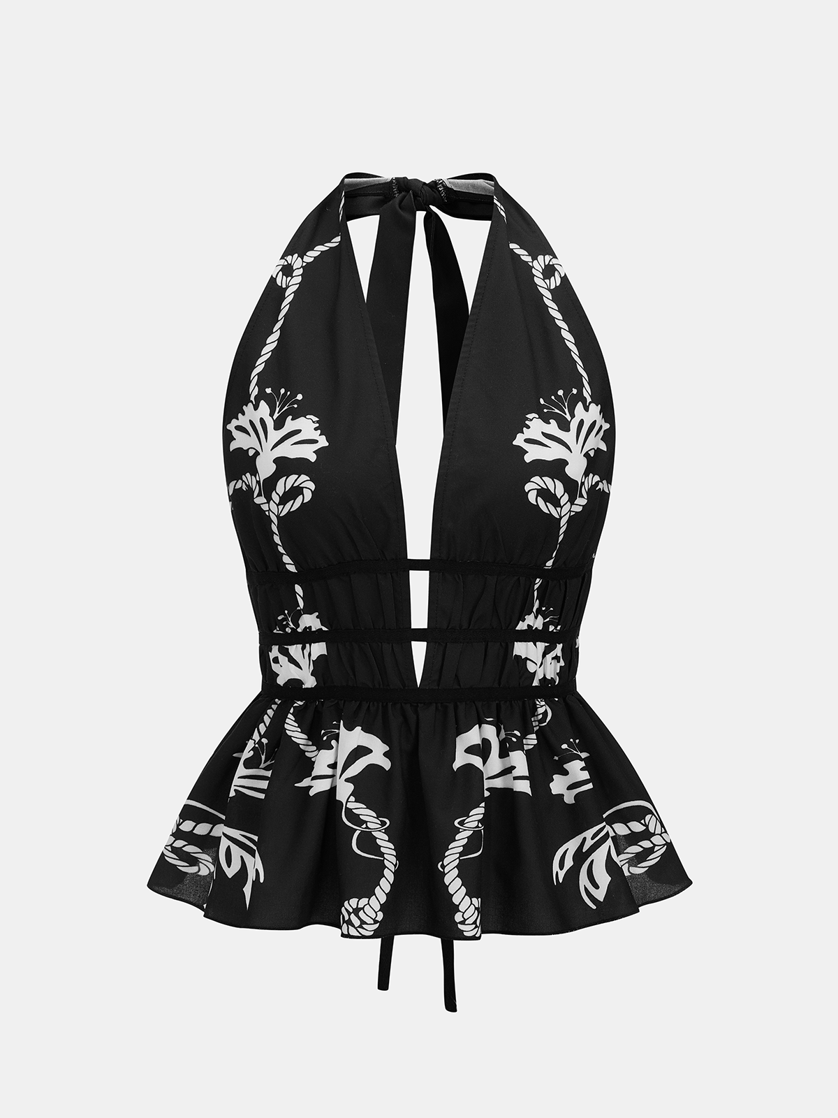 Floral Print Halter Neck Peplum Top for Women Spring Summer