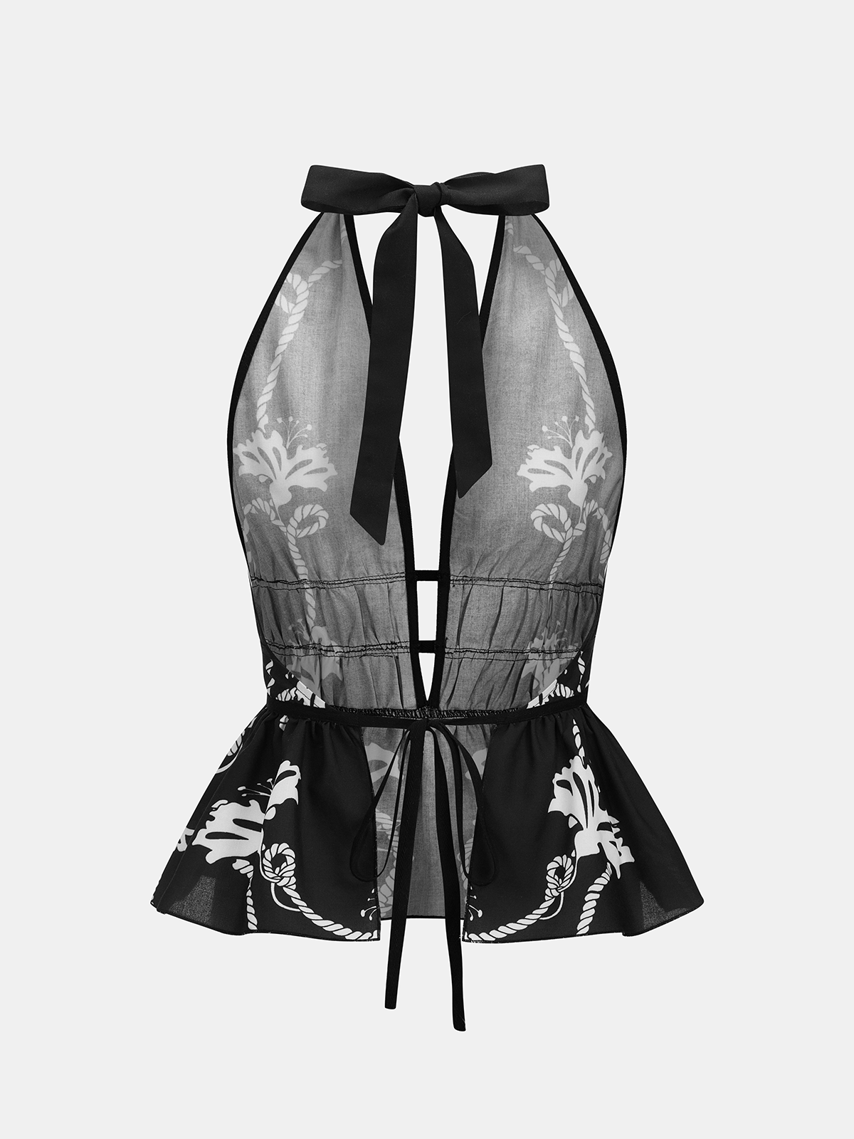Floral Print Halter Neck Peplum Top for Women Spring Summer