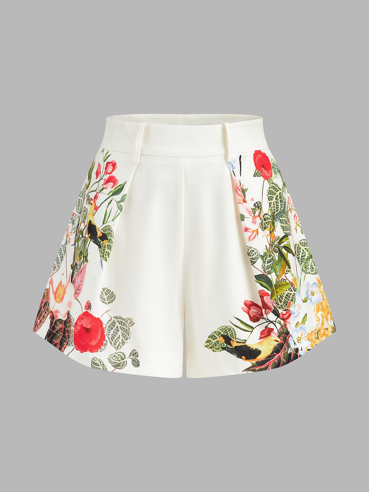 Floral Print Belted Strapless Top & Shorts Set for Summer Beachwear