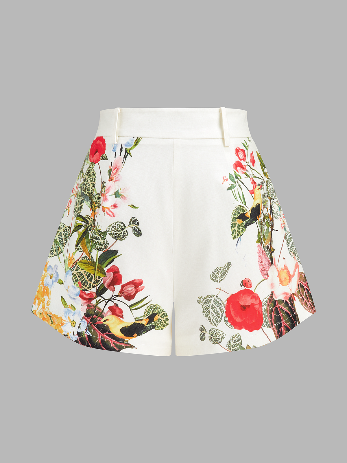 Floral Print Belted Strapless Top & Shorts Set for Summer Beachwear