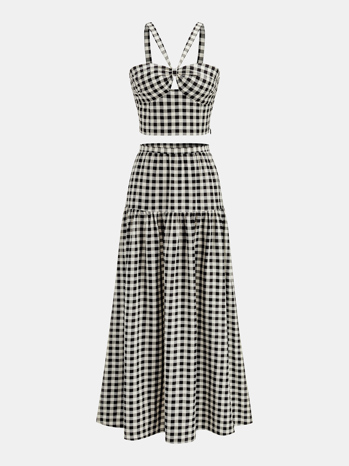 Gingham Cotton Blend Cami Top & Skirt Set for Women Spring Summer
